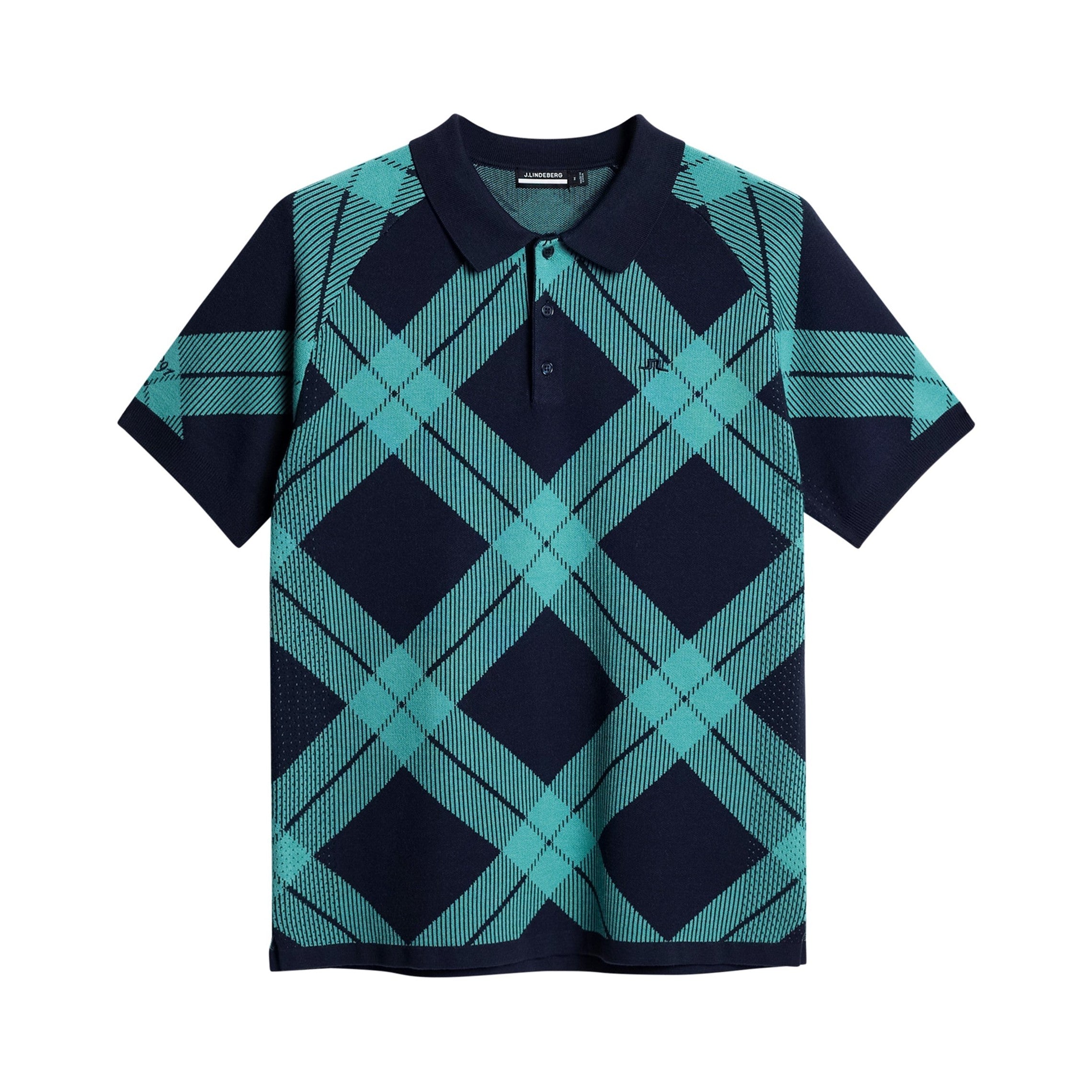 J.Lindeberg Golf x Glenmuir Martin Knitted Polo Shirt GMKW13121 Glenmuir Tartan Teal W104 Function18