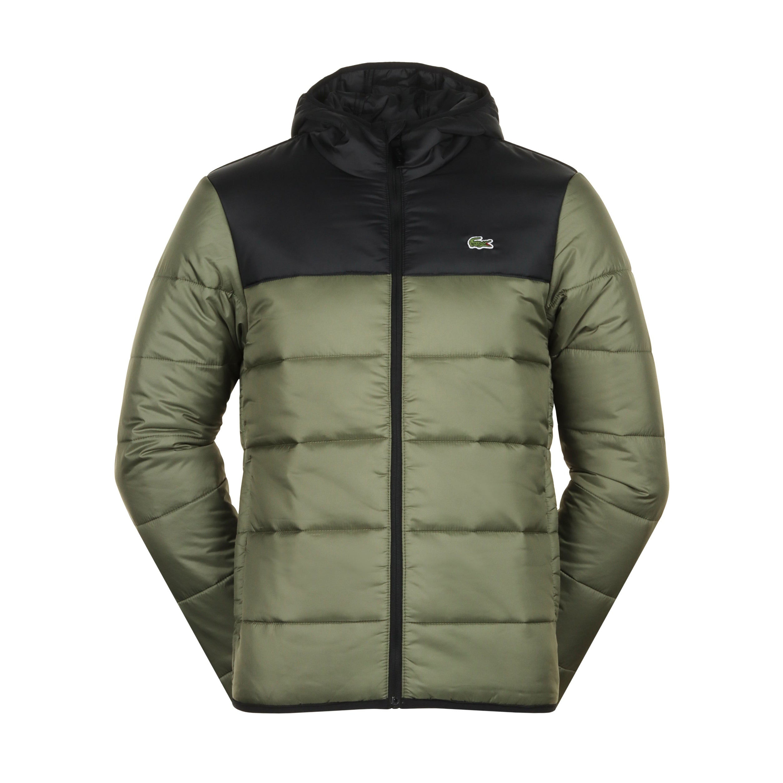 Lacoste Water Repellent Hooded Puffer Jacket BH6763 Khaki Black 3HK Function18