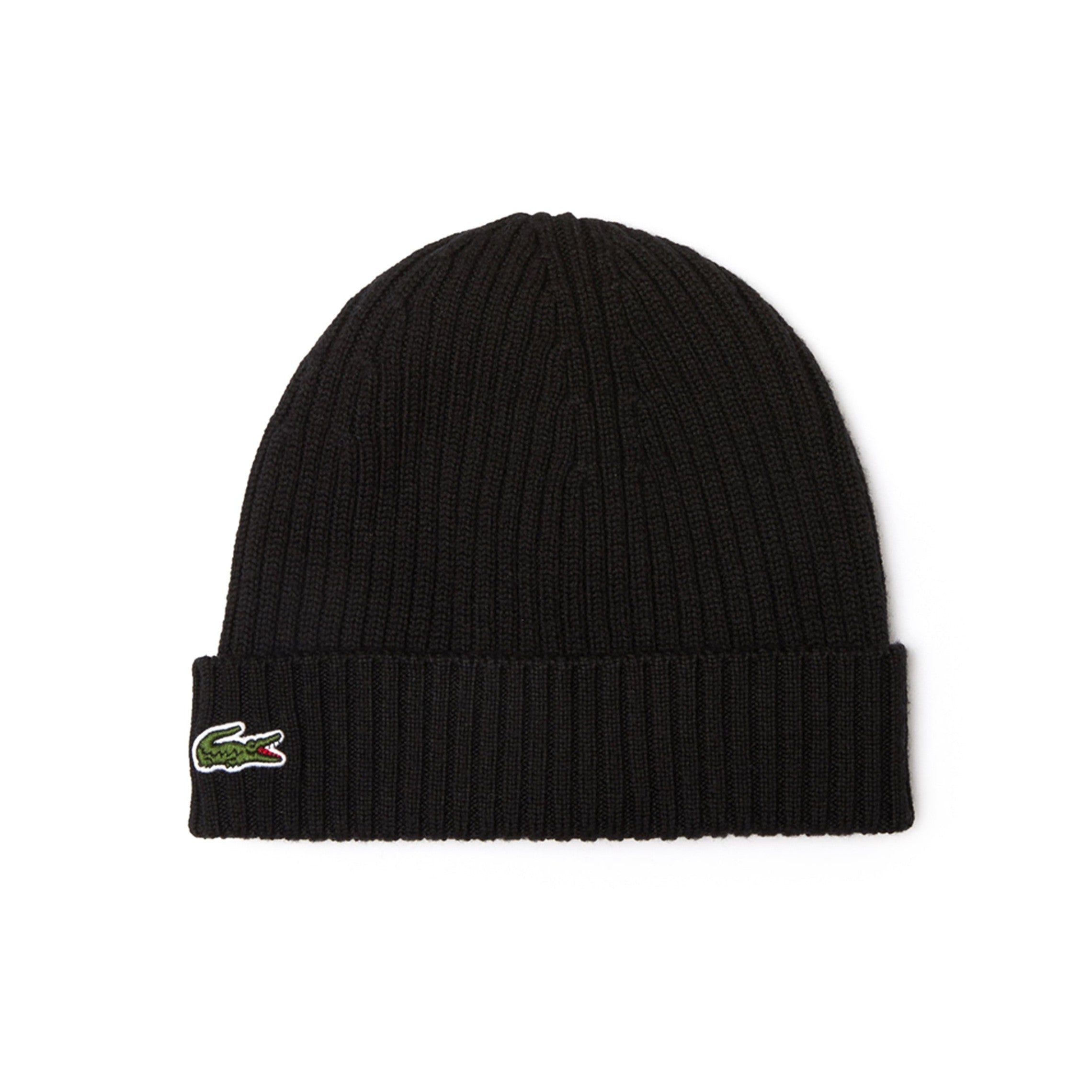 Lacoste Ribbed Wool Beanie Hat RB0001 Black 031 Function18