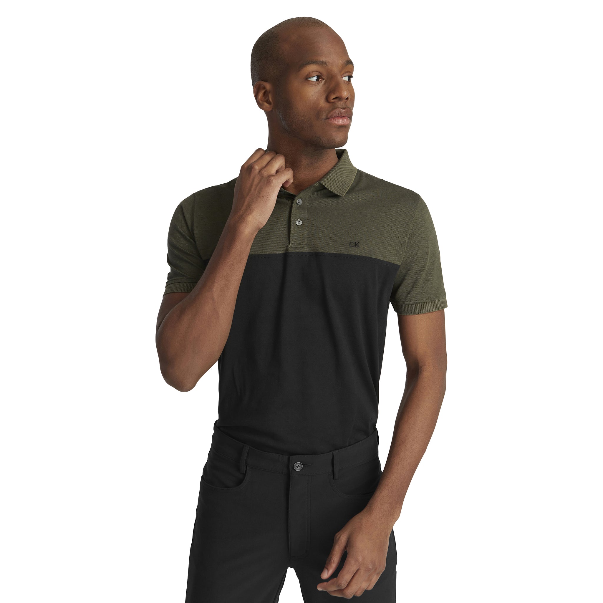 Calvin Klein Golf Colour Block Shirt Olive Marl/Black