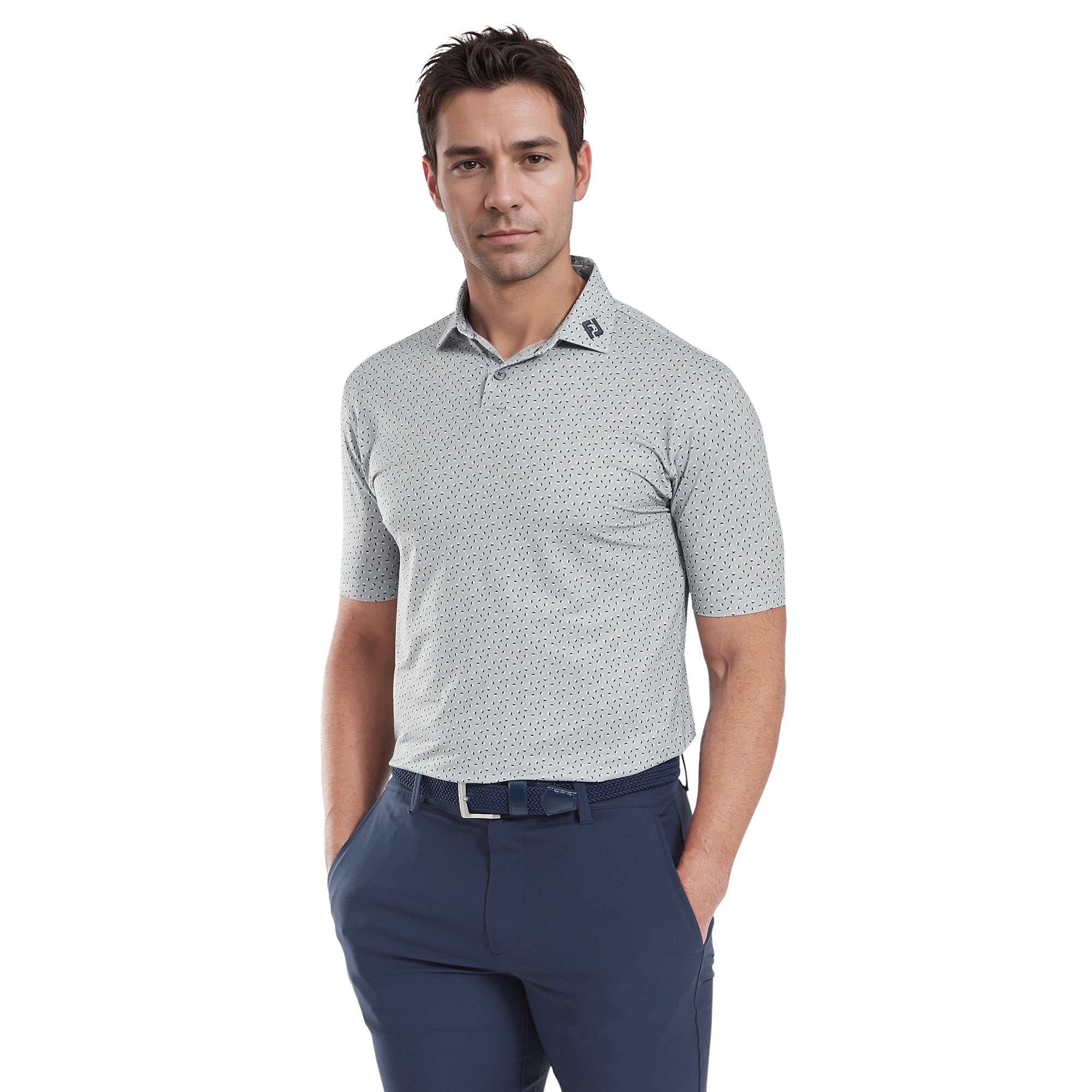 FootJoy Bounce Print Pique Golf Shirt Grey/White