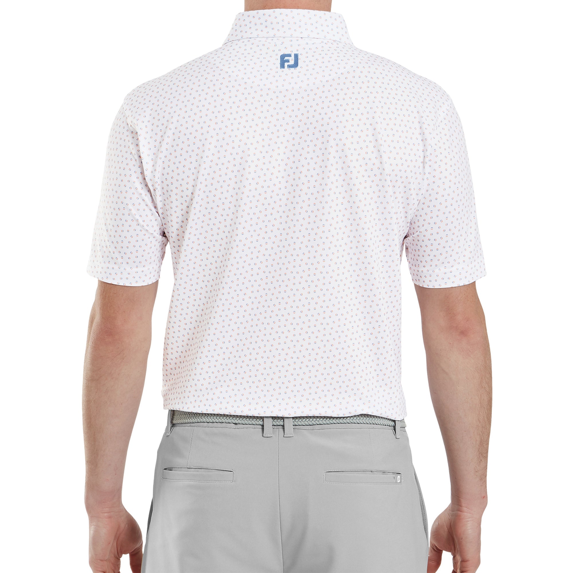 FootJoy Bounce Print Pique Golf Shirt White/Blue Jay