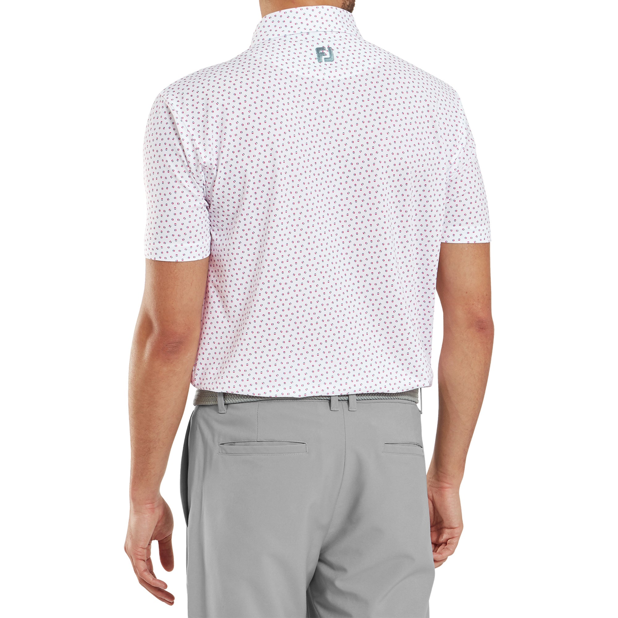 FootJoy Bounce Print Pique Golf Shirt White/Hibiscus