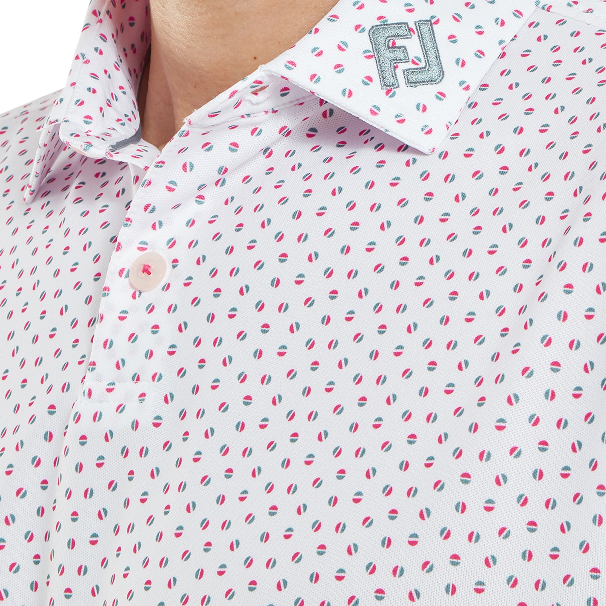 FootJoy Bounce Print Pique Golf Shirt White/Hibiscus