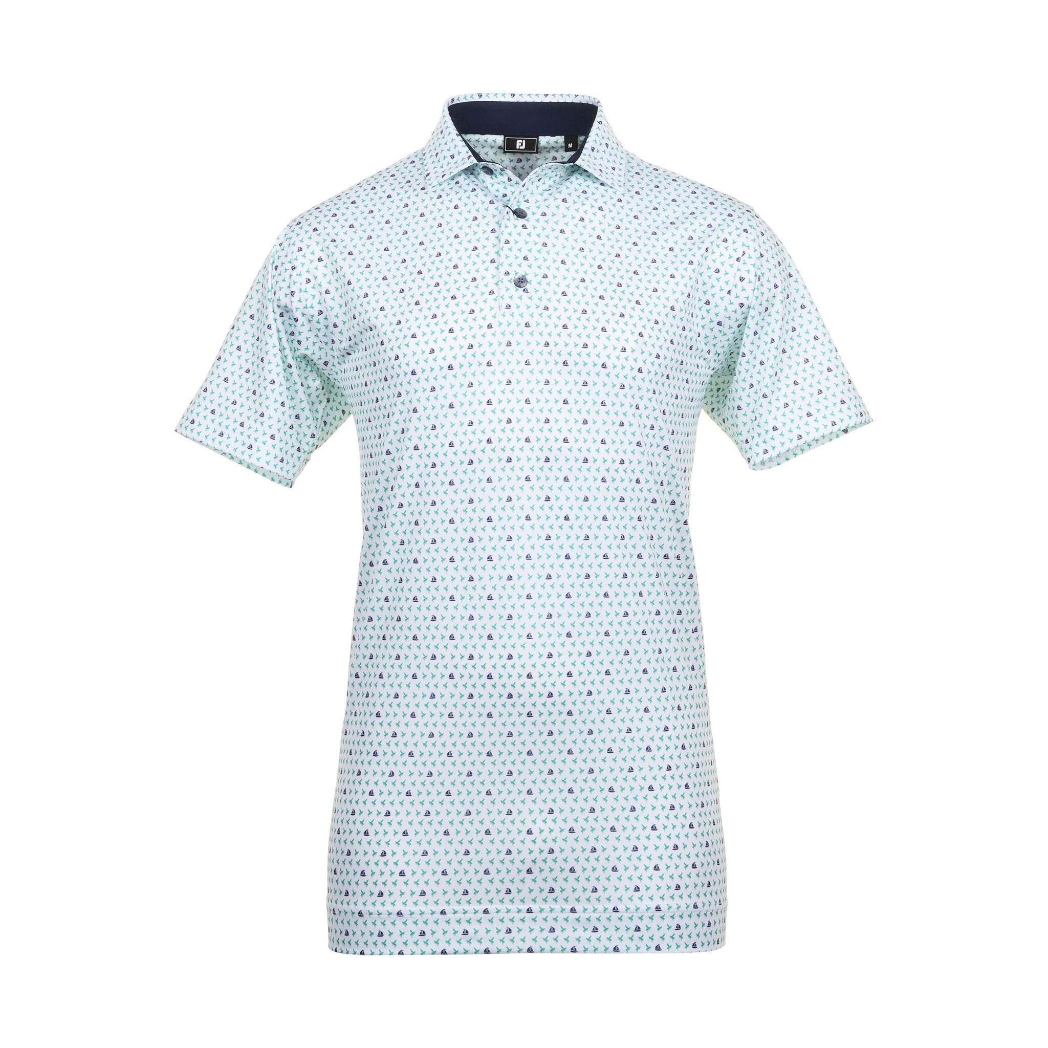 FootJoy Flying Wasp Print Lisle Golf Shirt White/Emerald/Navy