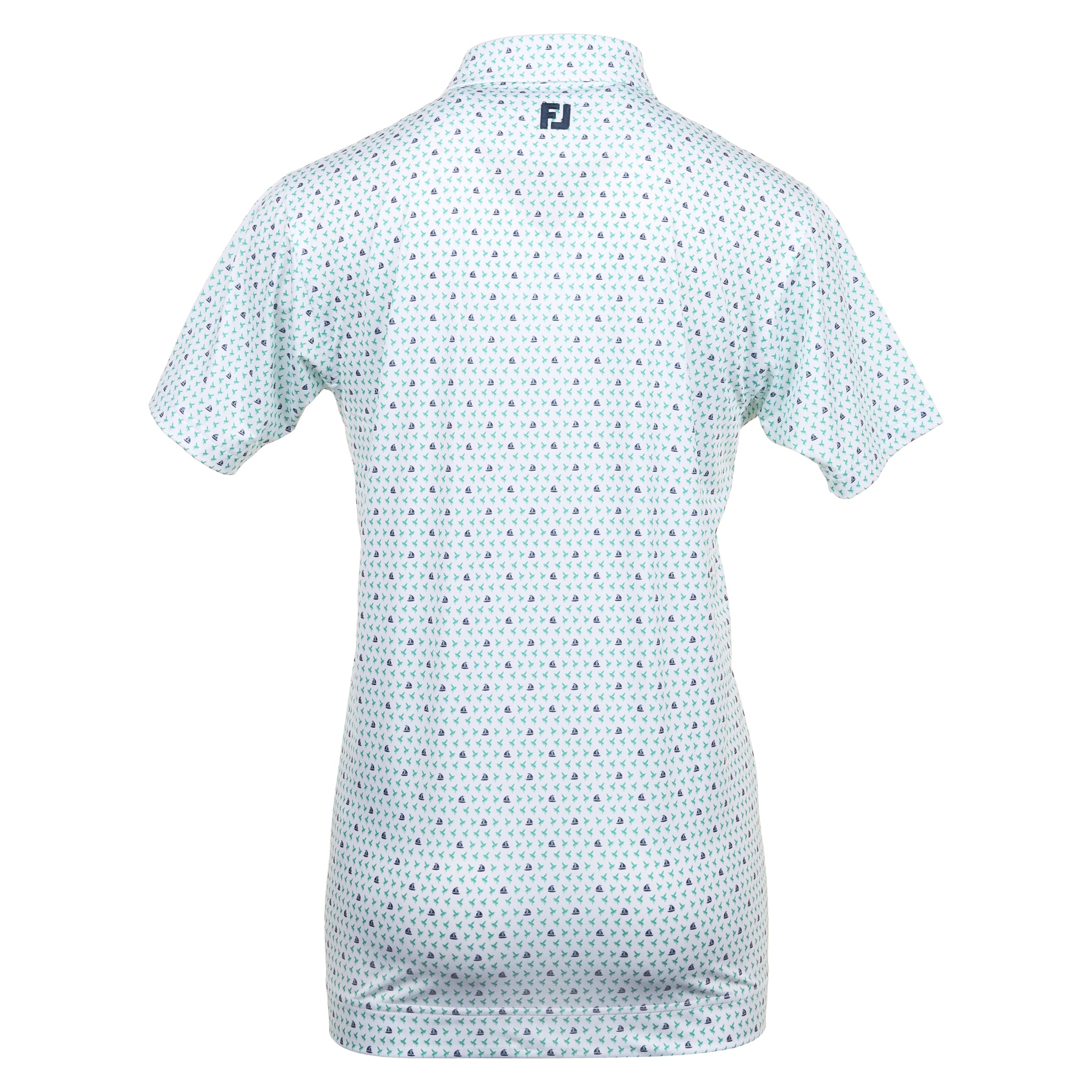 FootJoy Flying Wasp Print Lisle Golf Shirt White/Emerald/Navy