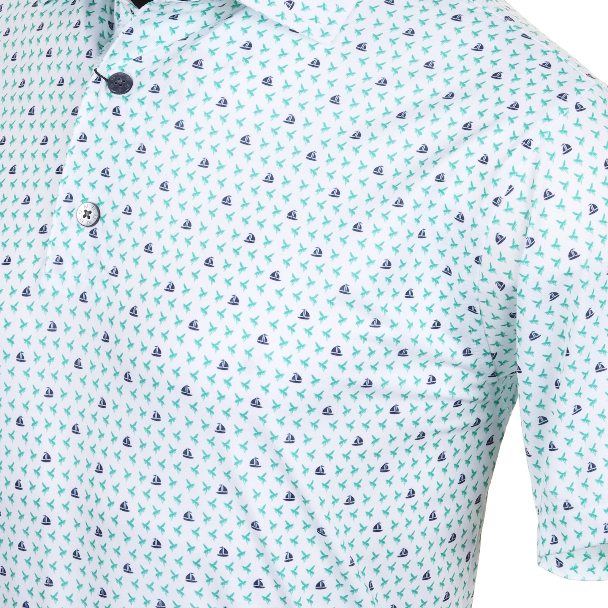 FootJoy Flying Wasp Print Lisle Golf Shirt White/Emerald/Navy