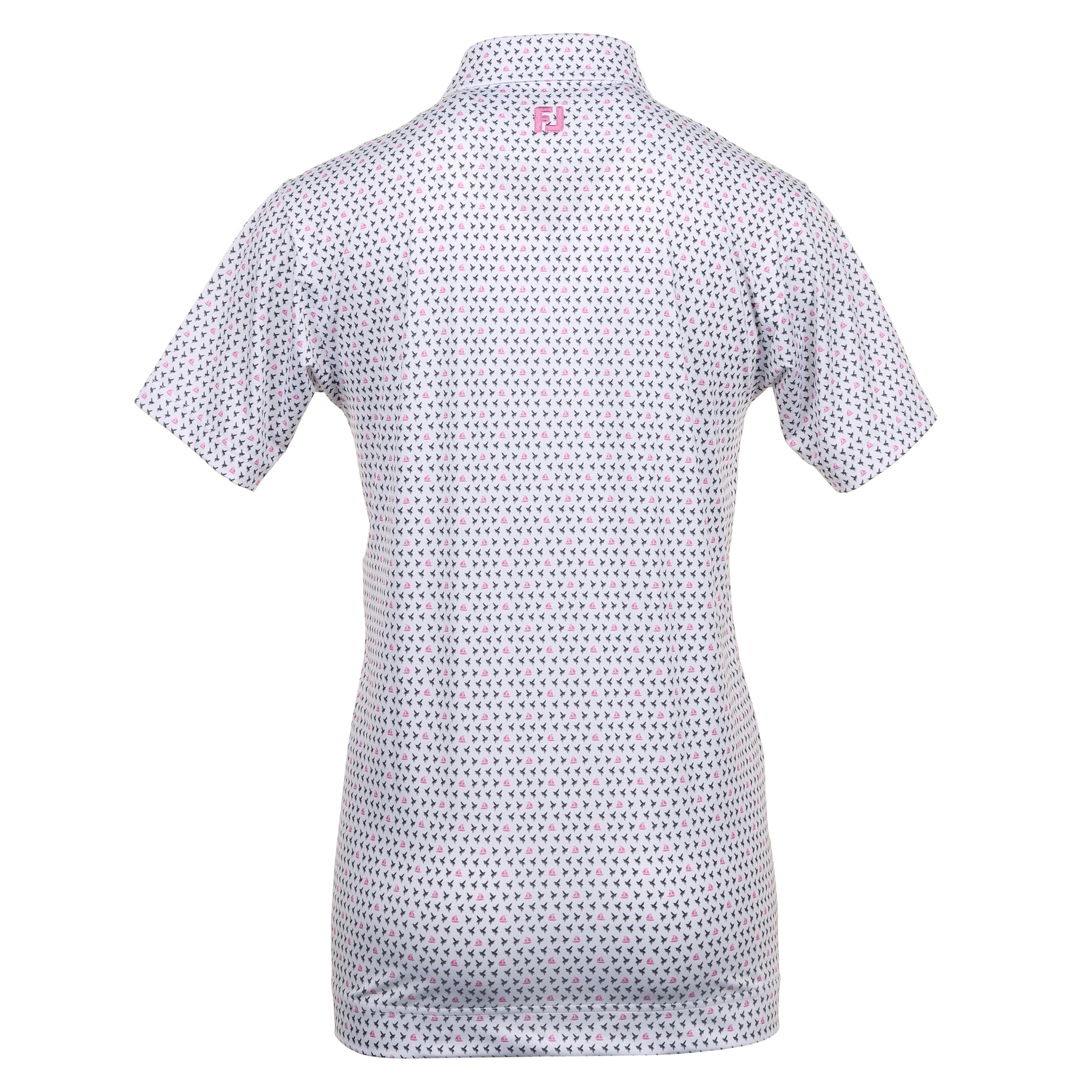 FootJoy Flying Wasp Print Lisle Golf Shirt White/Black/Pink