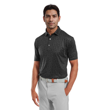 FootJoy Painted Floral Lisle Golf Shirt Black