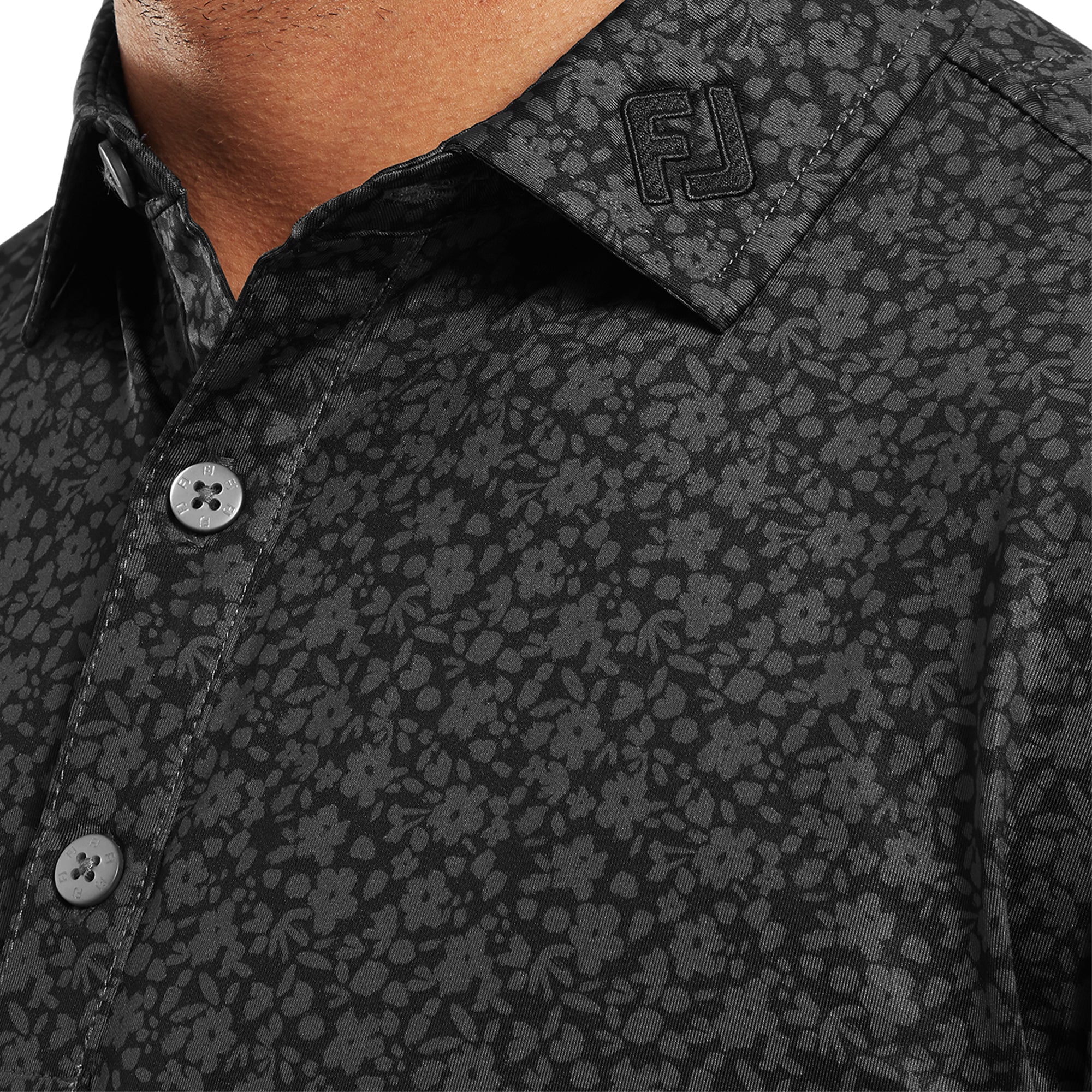 FootJoy Painted Floral Lisle Golf Shirt Black