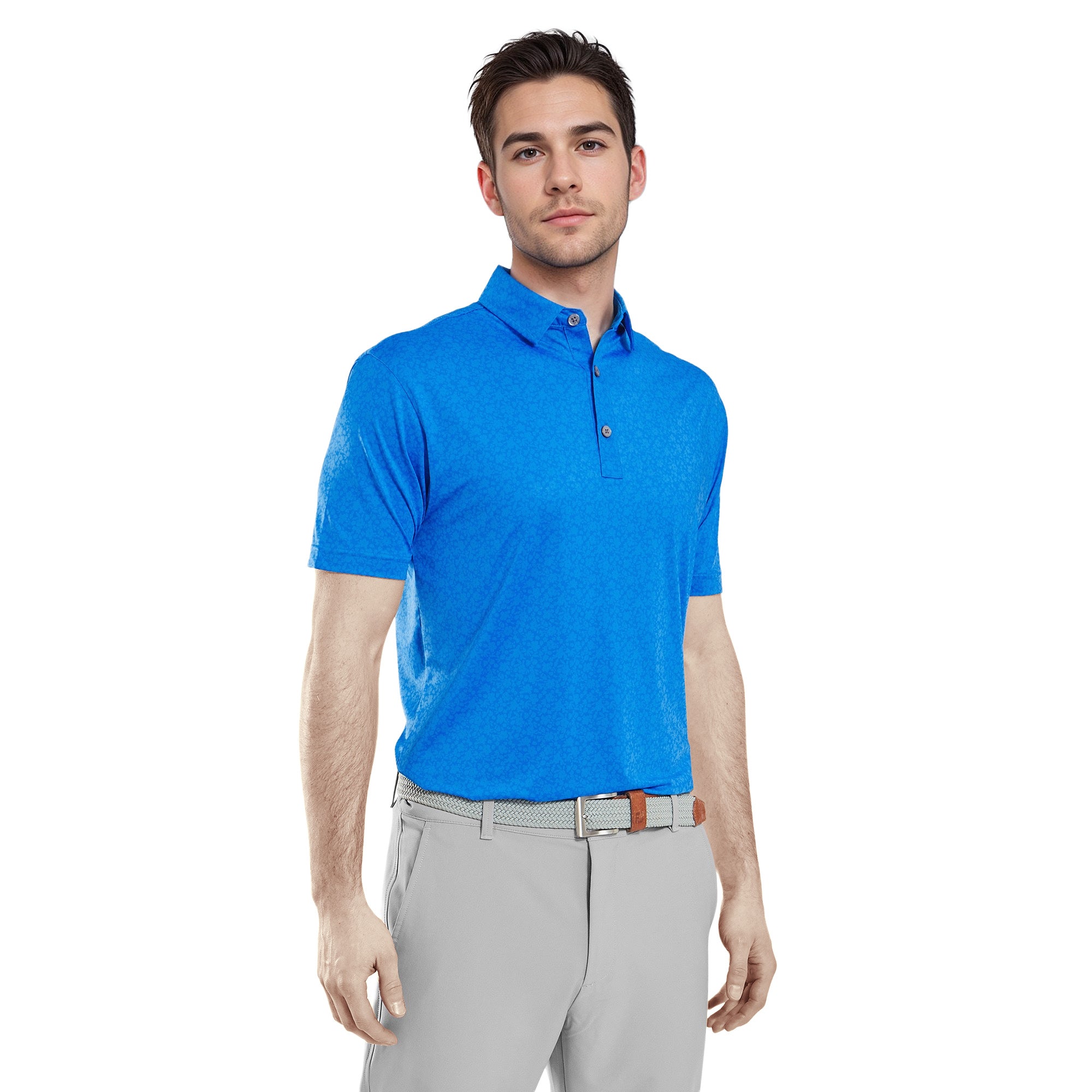 FootJoy Painted Floral Lisle Golf Shirt Cobalt