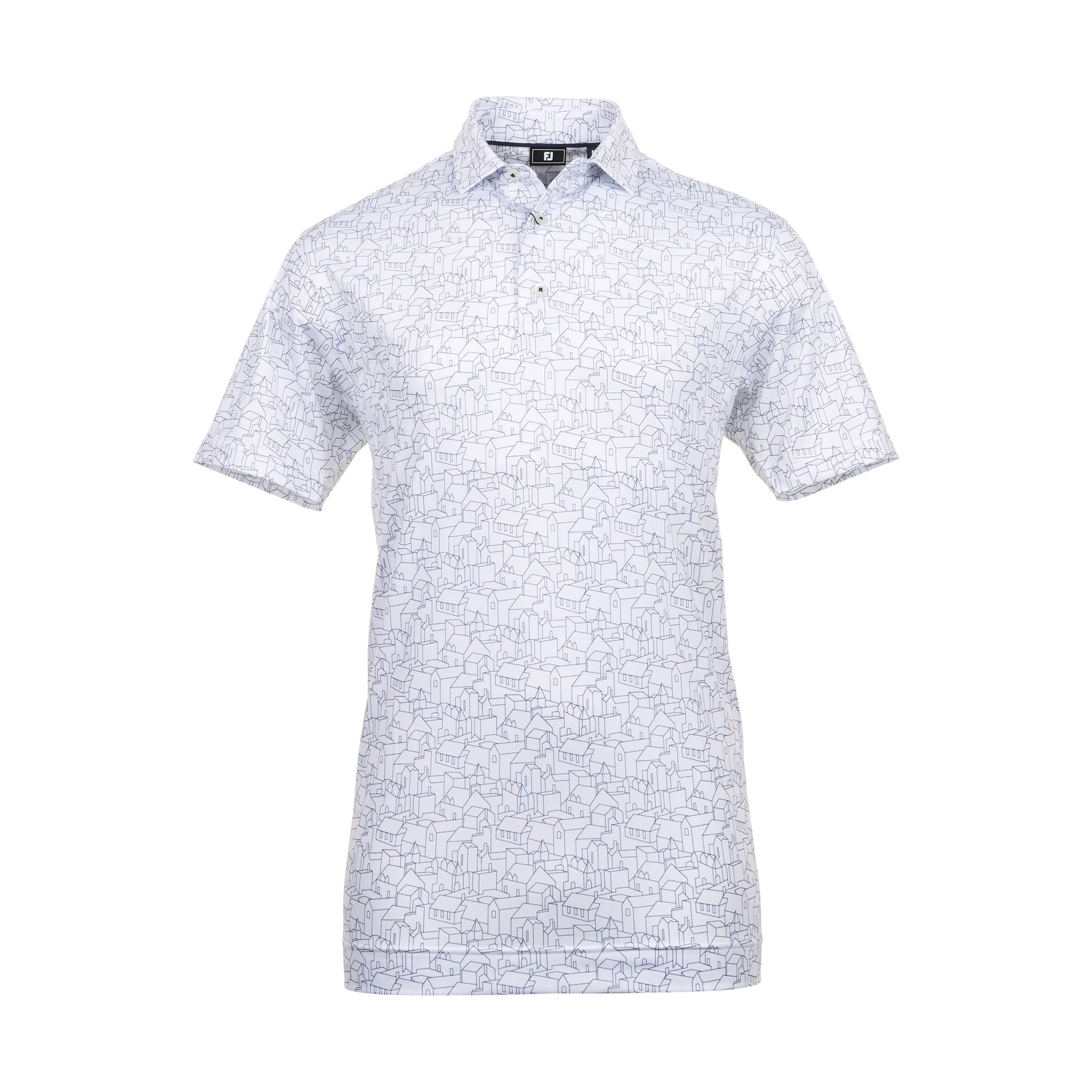 FootJoy Scottish Town Print Lisle Golf Shirt - White/Navy_1