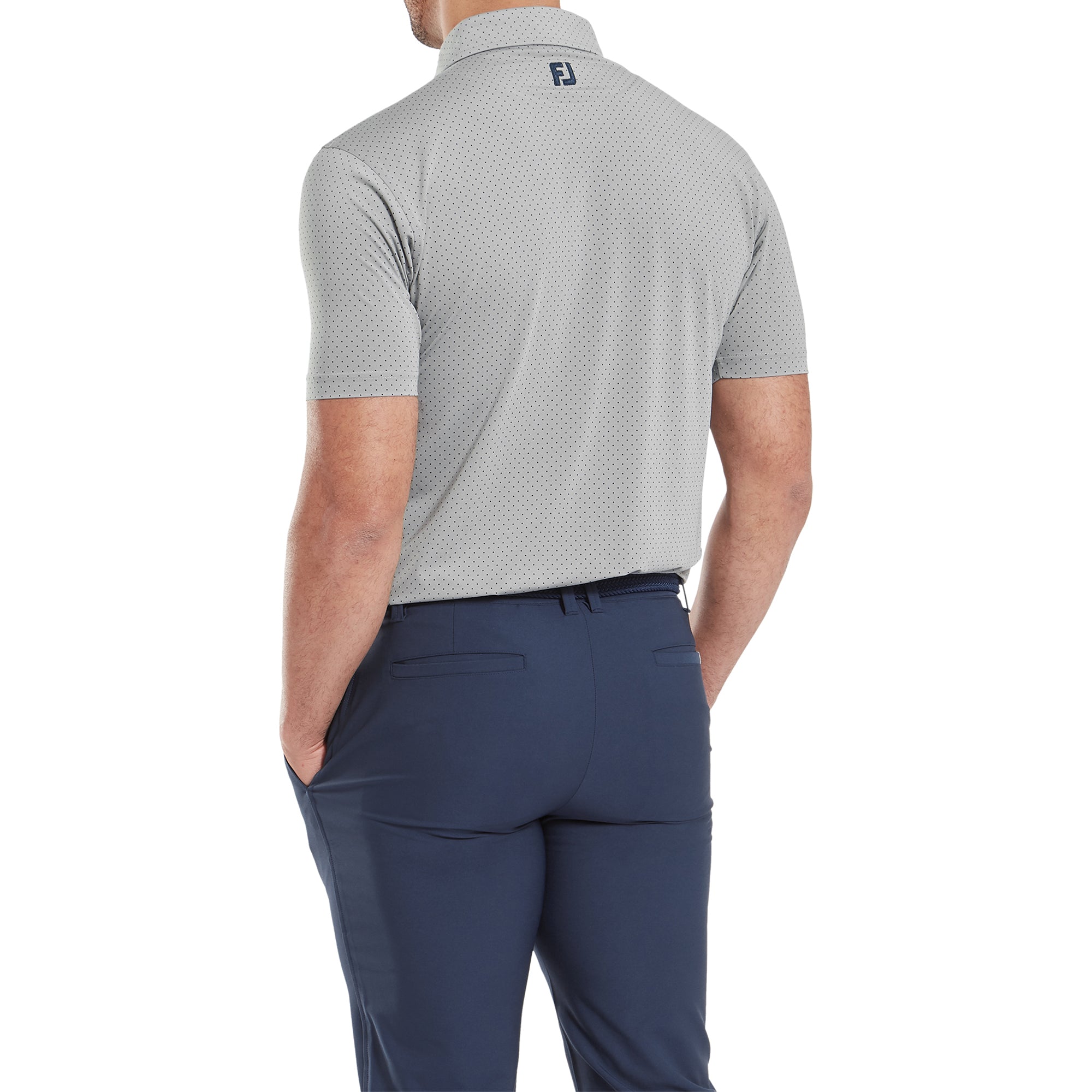 FootJoy Stretch Dot Print Lisle Golf Shirt Grey/Navy