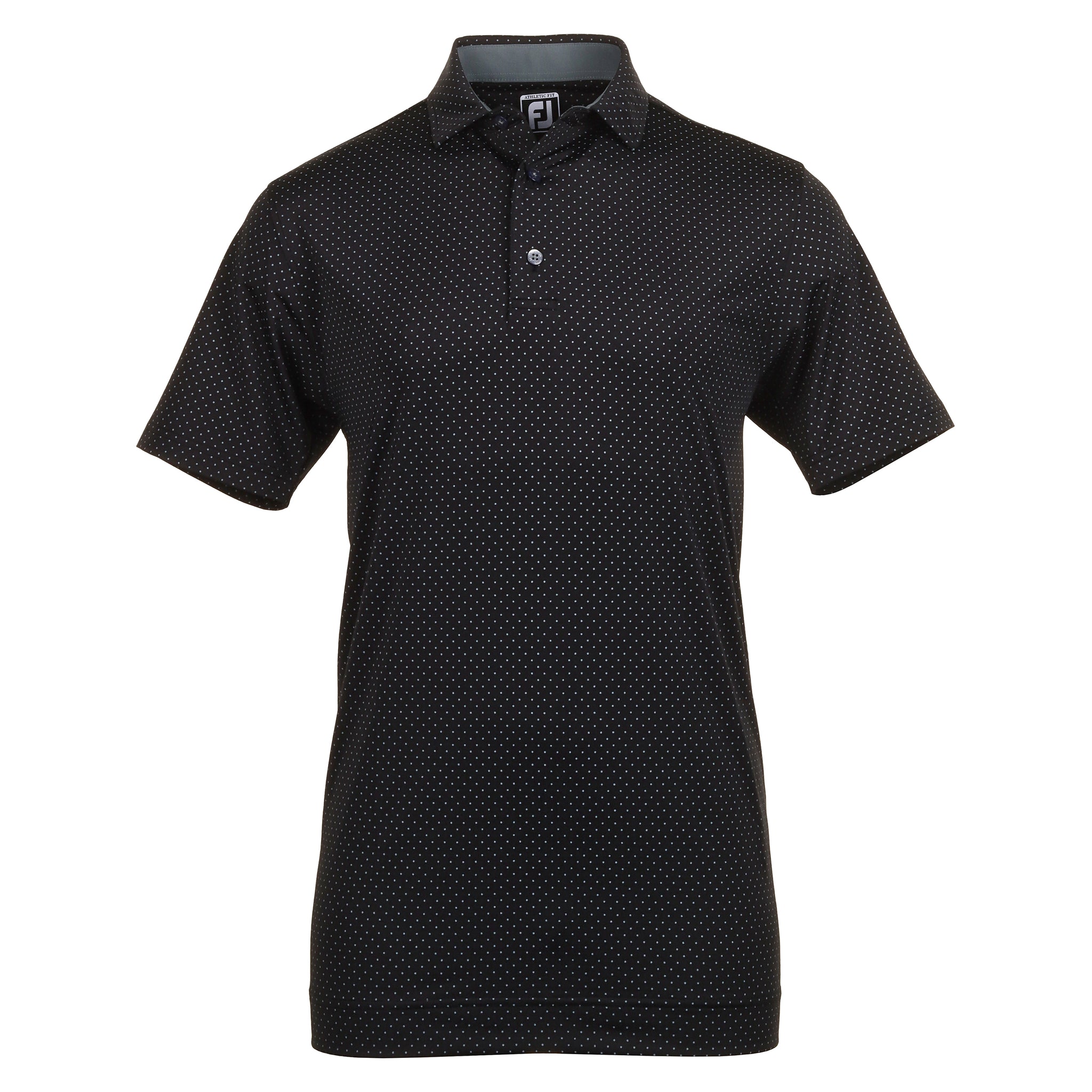 FootJoy Stretch Dot Print Lisle Golf Shirt Black/Charcoal