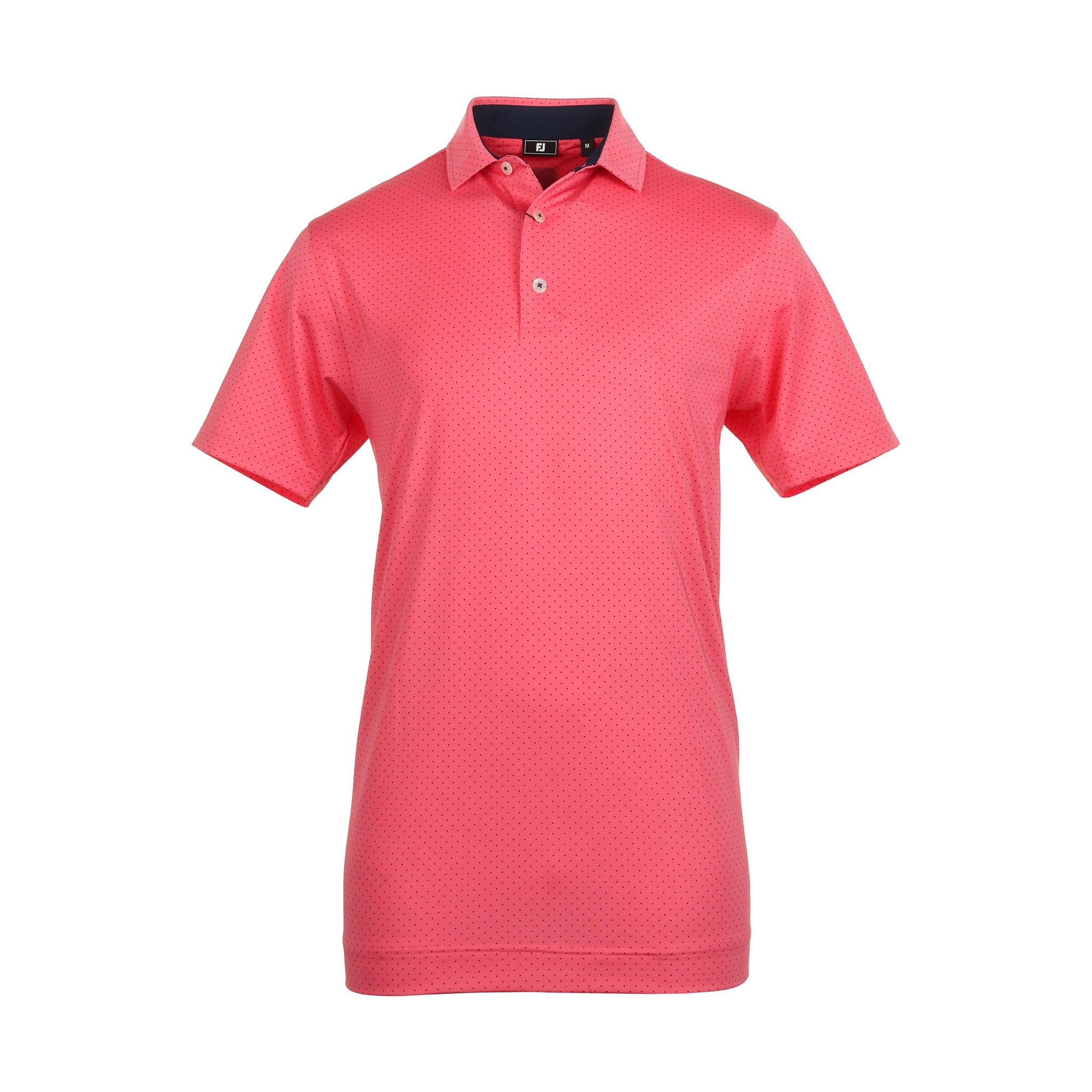 FootJoy Stretch Dot Print Lisle Golf Shirt Coral Red/Navy