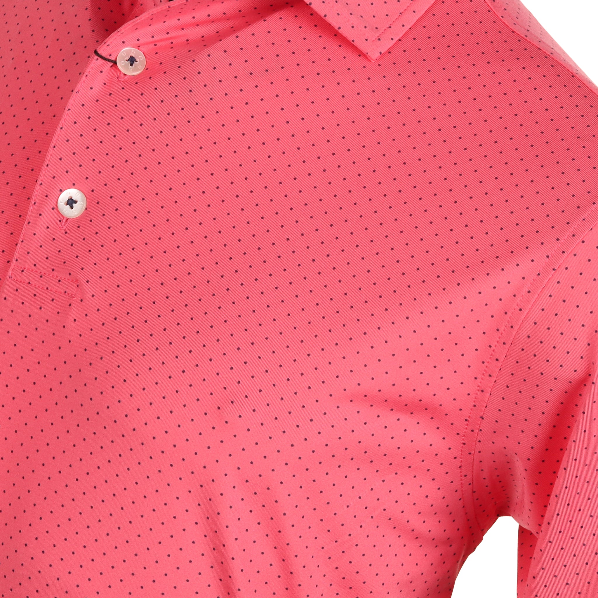 FootJoy Stretch Dot Print Lisle Golf Shirt Coral Red/Navy