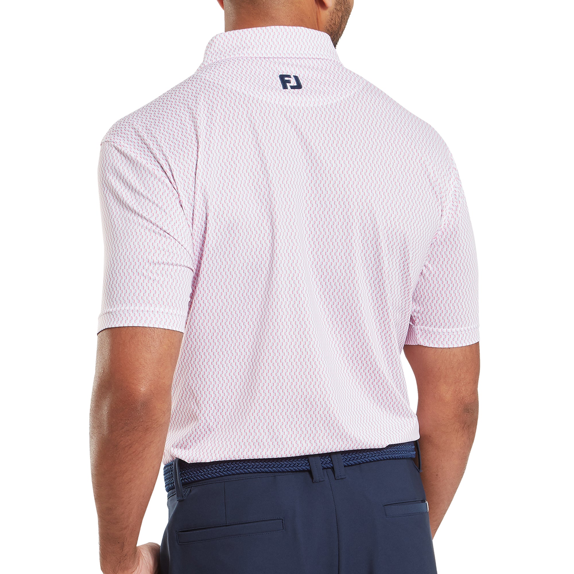 FootJoy Wiggle Print Lisle Golf Shirt White/Pink Lemonade