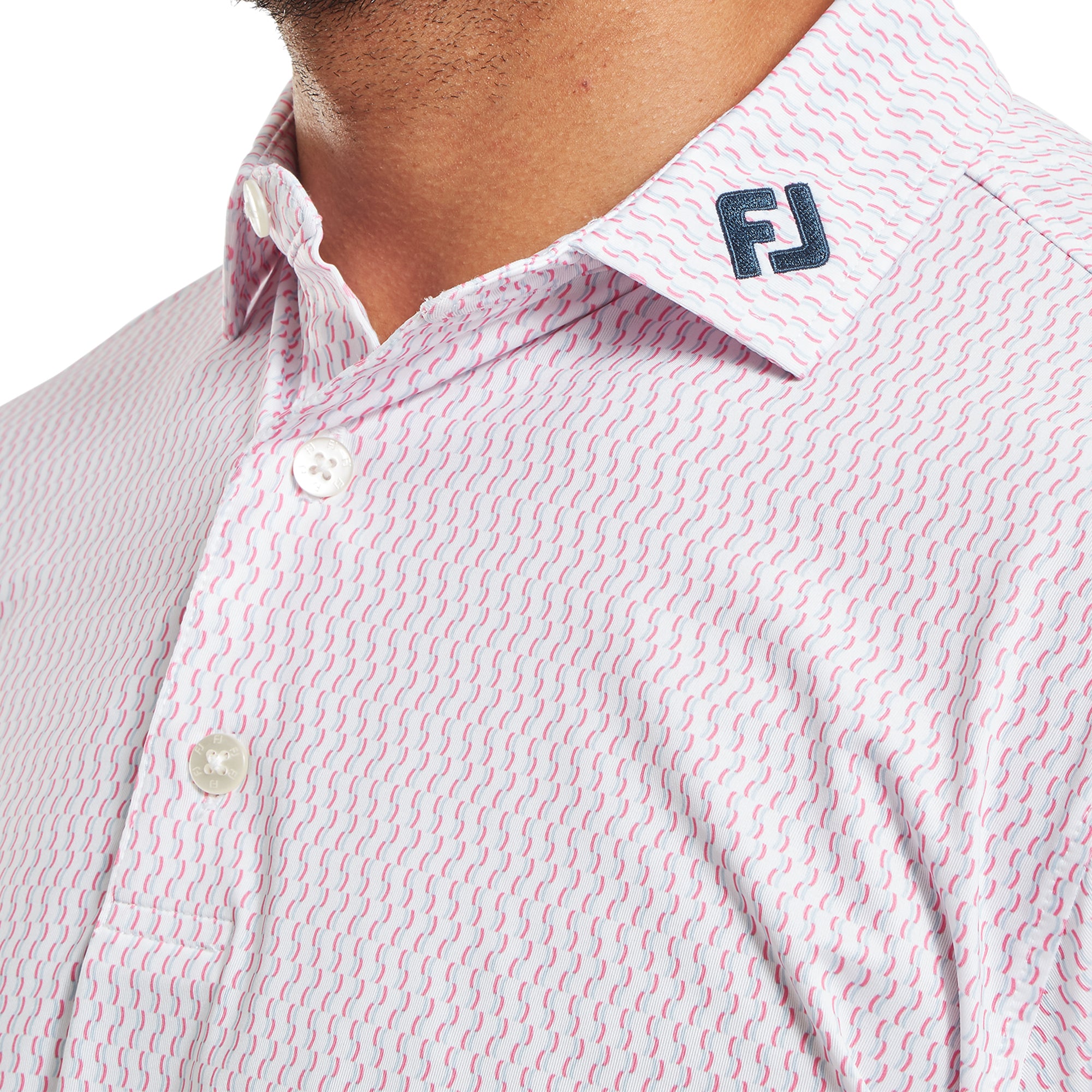 FootJoy Wiggle Print Lisle Golf Shirt White/Pink Lemonade