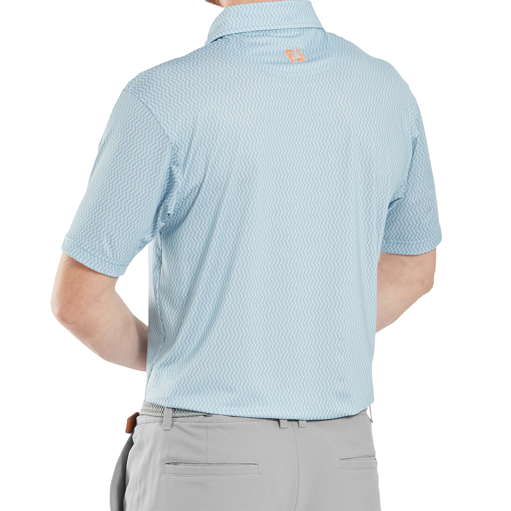 FootJoy Wiggle Print Lisle Golf Shirt Blue Jay/White