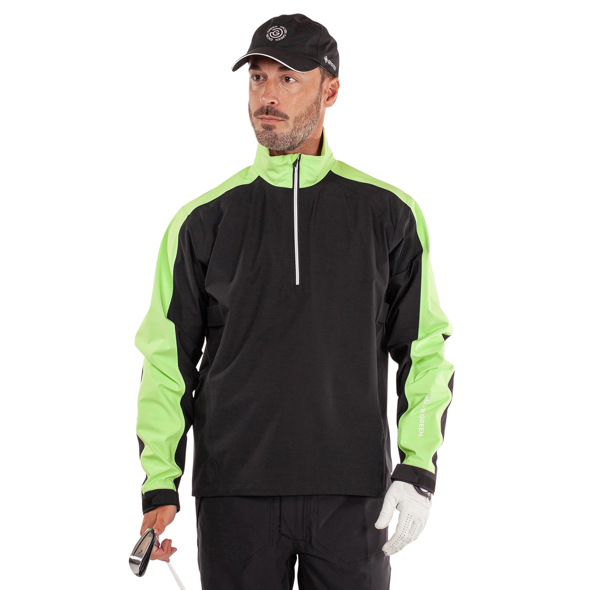 Galvin Green Adam Pertex Waterproof Golf Jacket - Black/Fresh Green 8810