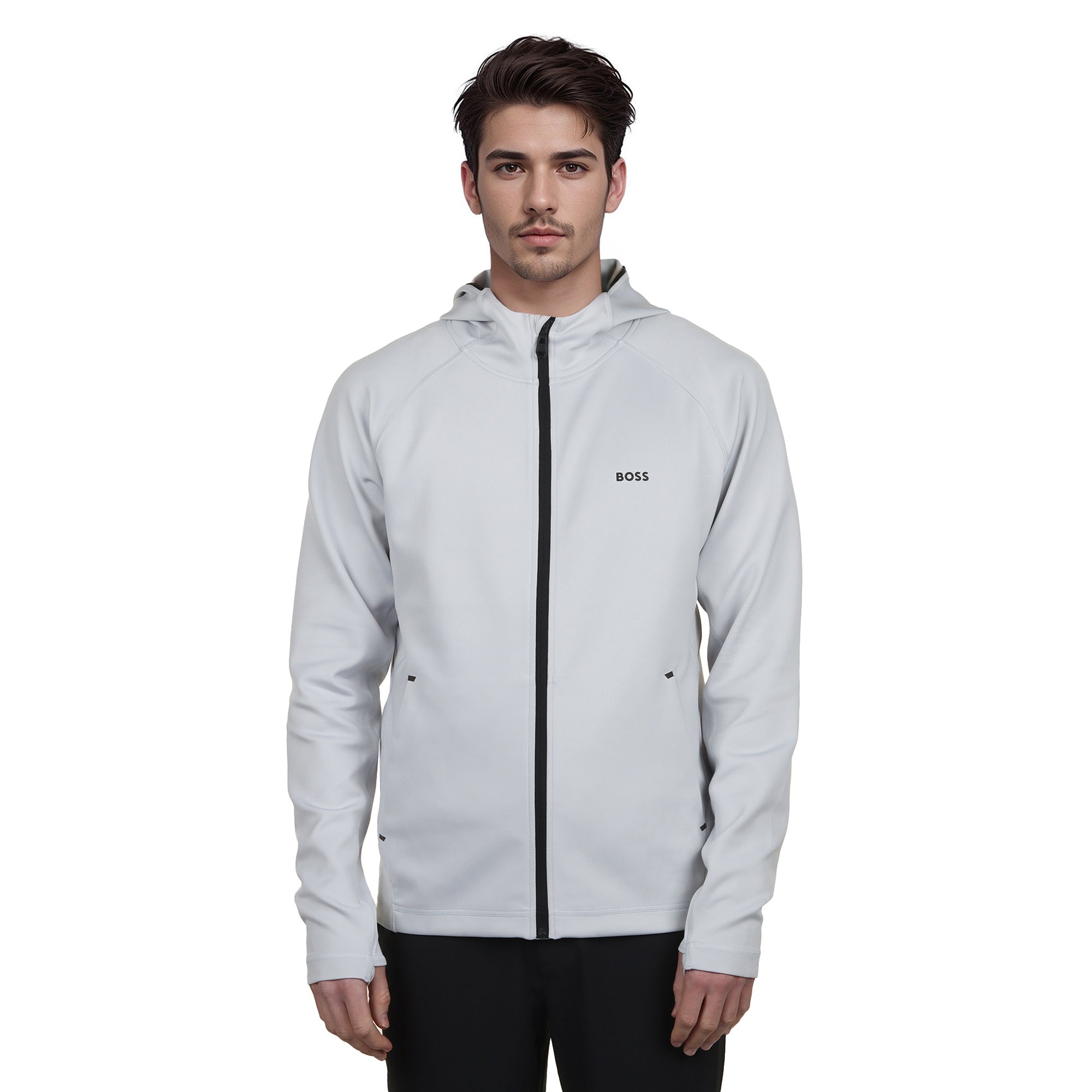 BOSS Sicon Active Full Zip Hoodie Micro Chip Grey