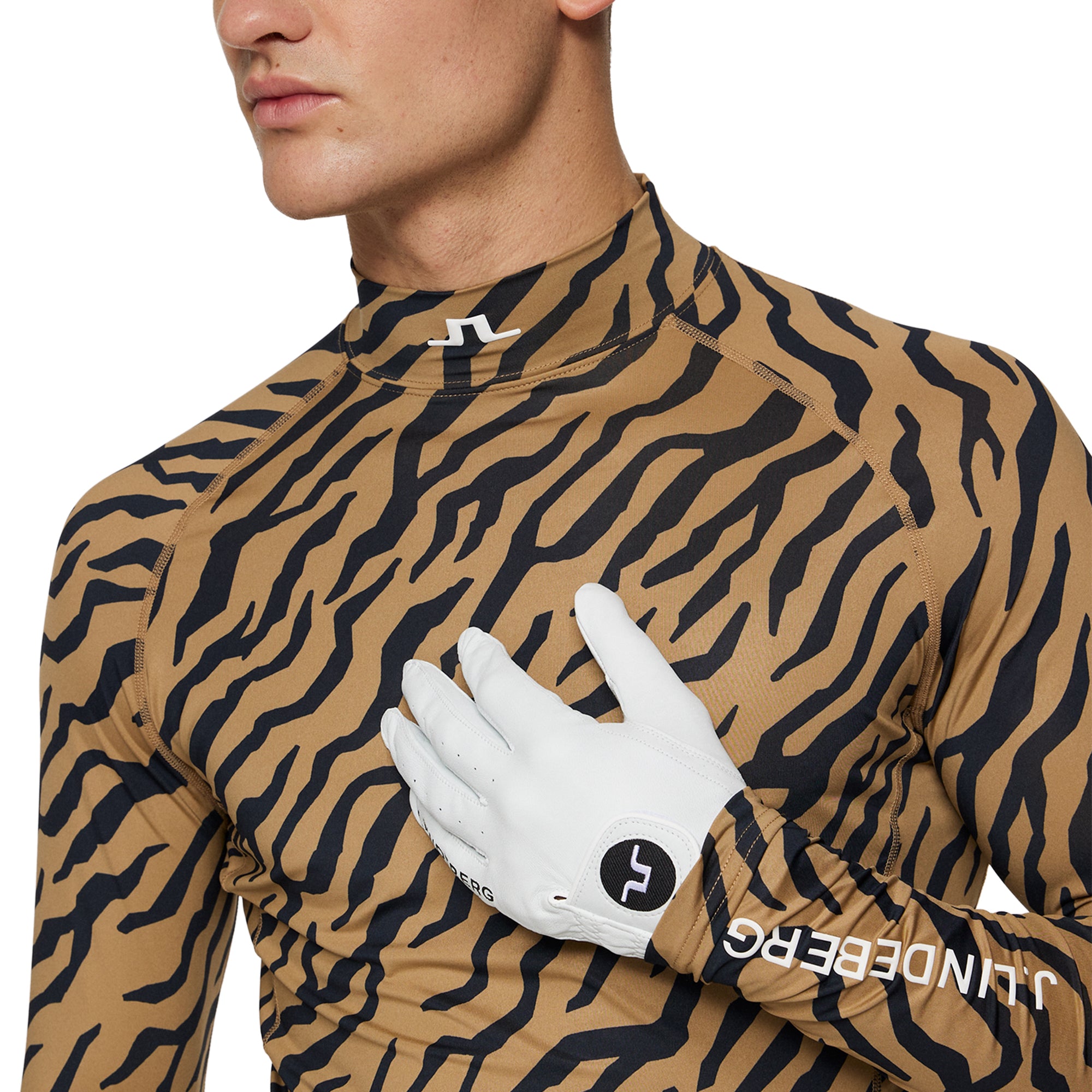 J.Lindeberg Golf Ello Print Compression Baselayer SS25 Tour Tiger Brown E379