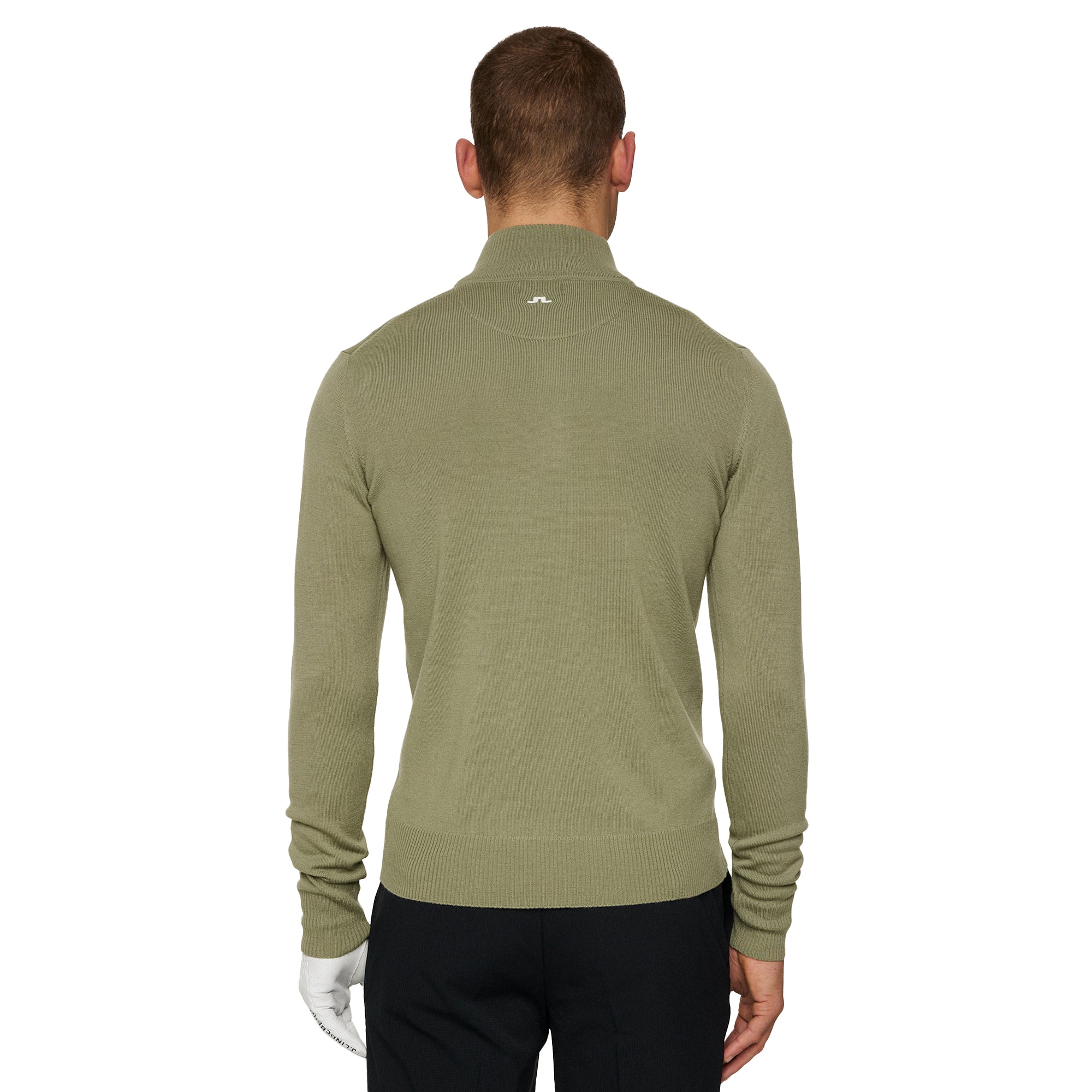 J.Lindeberg Golf Kian Knitted Zip Neck Sweater SS25 Oil Green M311