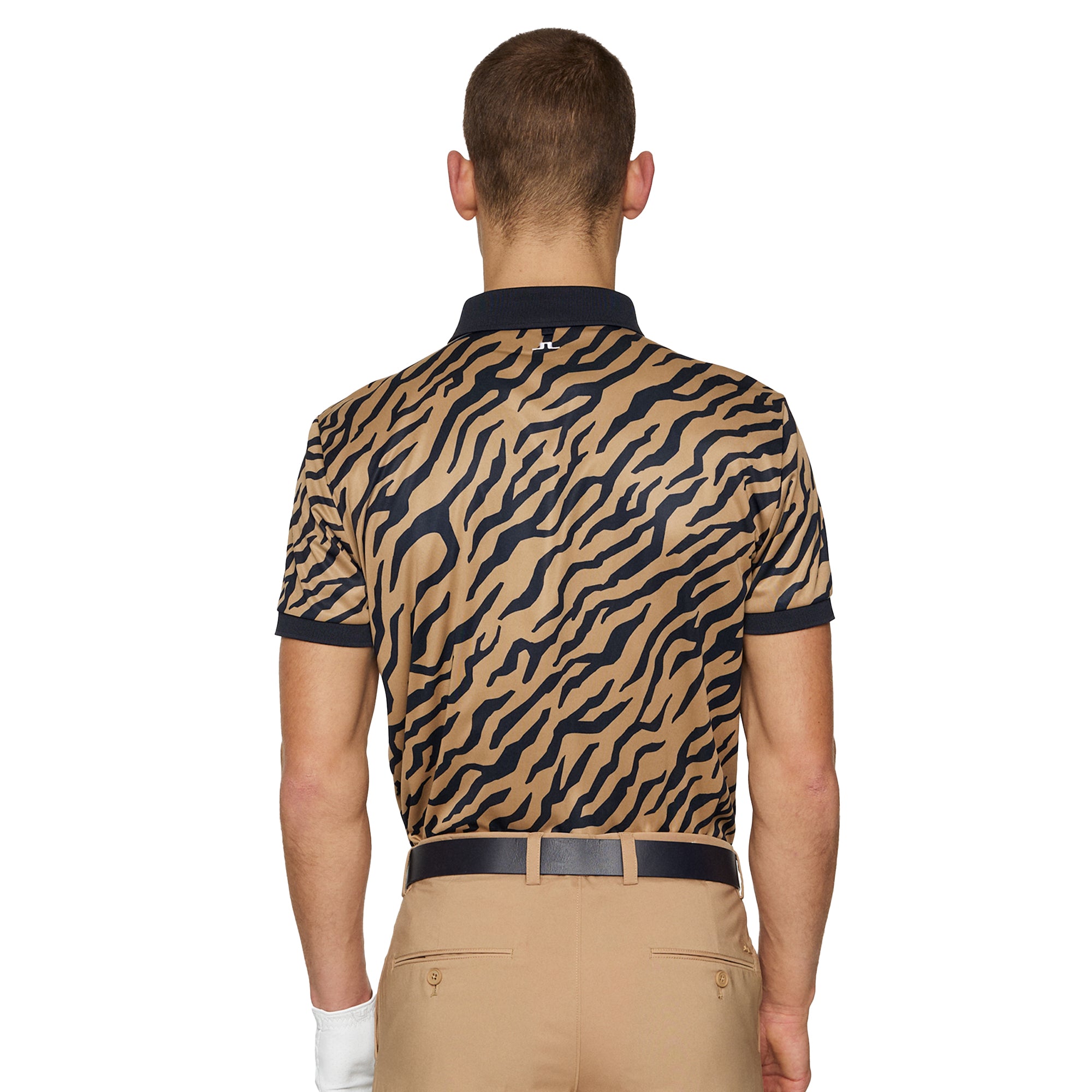 J.Lindeberg Golf Tour Tech Print Polo Shirt SS25 Tour Tiger Brown E379