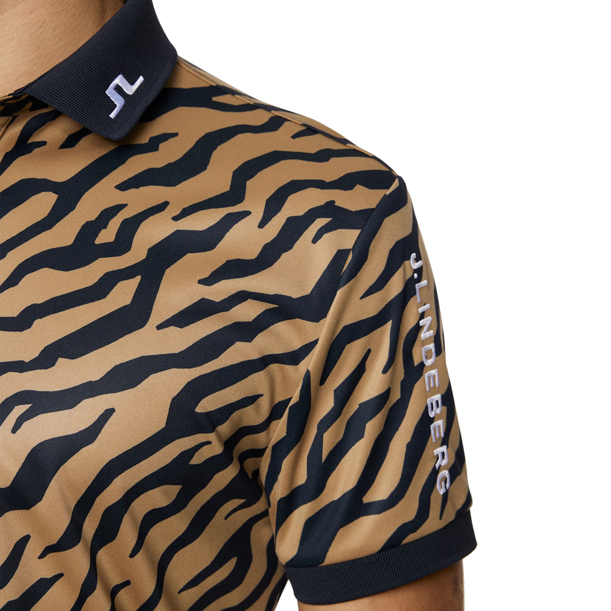 J.Lindeberg Golf Tour Tech Print Polo Shirt SS25 Tour Tiger Brown E379