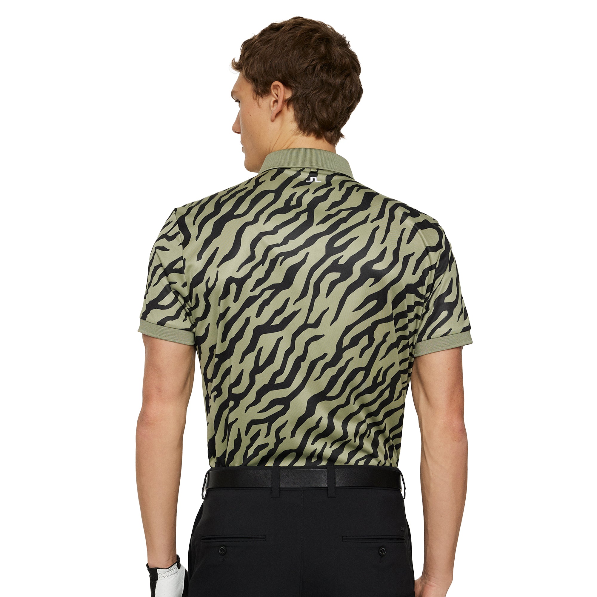 J.Lindeberg Golf Tour Tech Print Polo Shirt SS25 Tour Tiger Olive M524