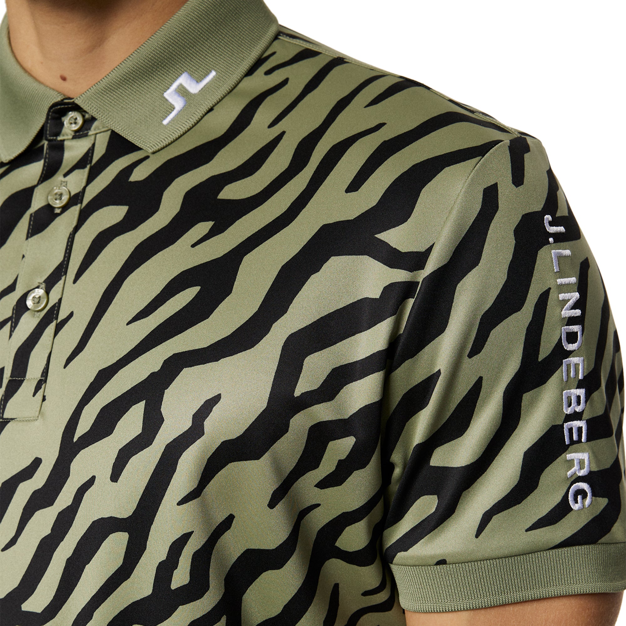 J.Lindeberg Golf Tour Tech Print Polo Shirt SS25 Tour Tiger Olive M524