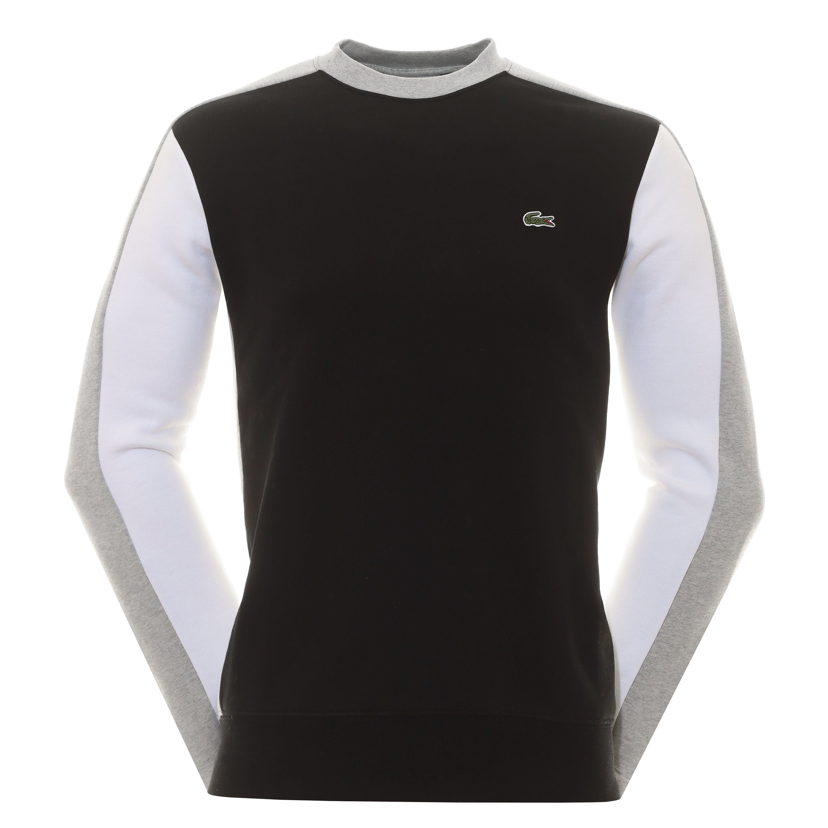 Lacoste Colourblock Crew Neck Sweater SH1299 Black Grey Chine EQD ...