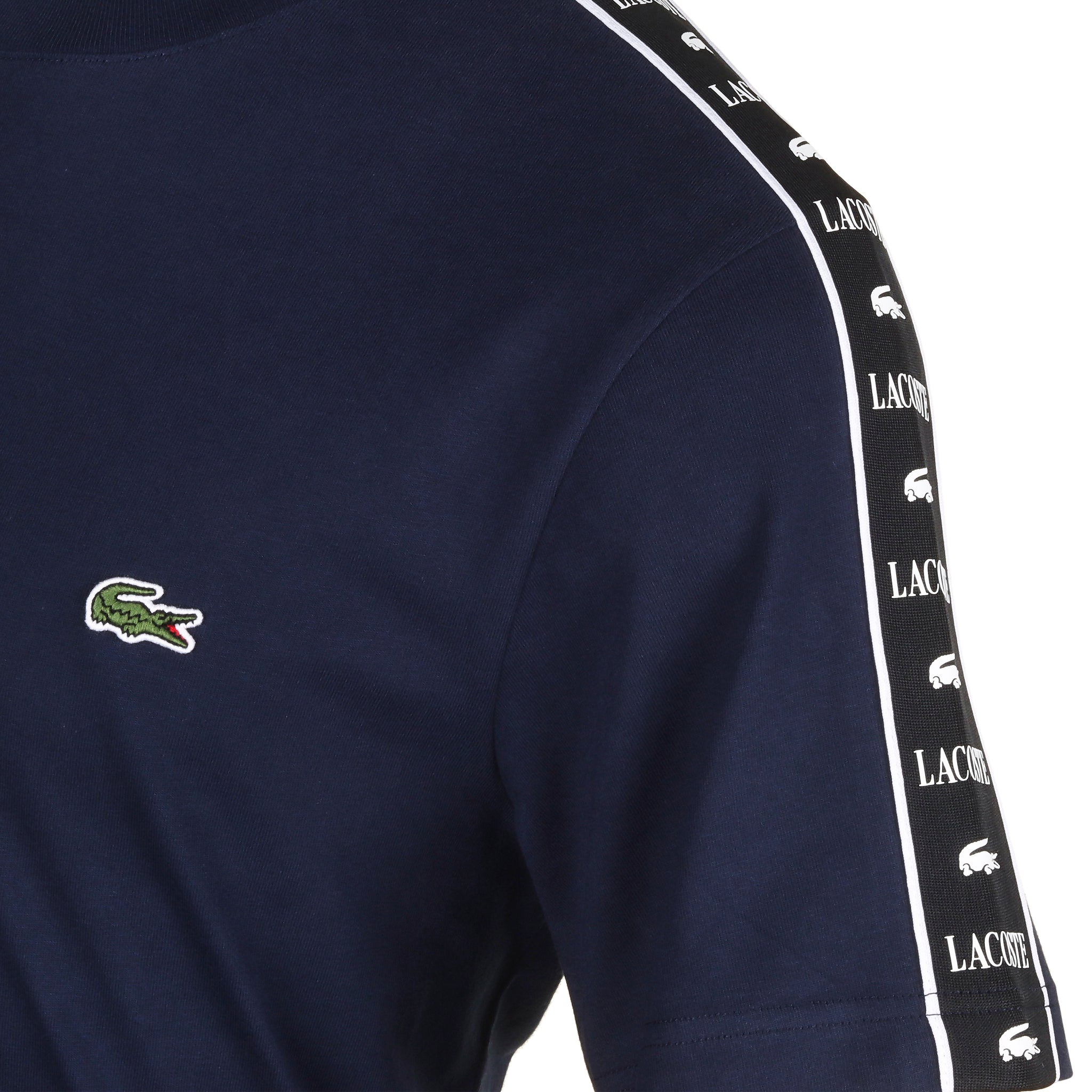 Lacoste Logo Stripe Tee Shirt Navy 166