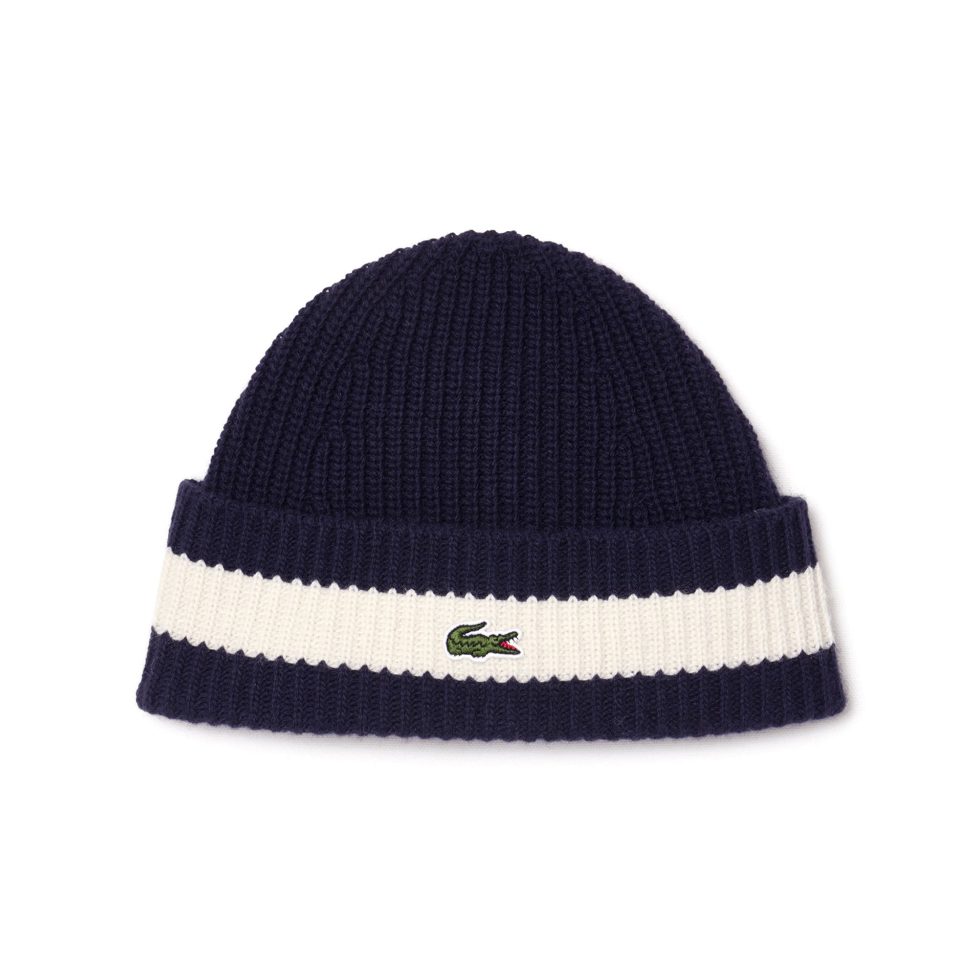 Lacoste Ribbed Carded Wool Beanie Hat RB9883 Navy White HHW Function18