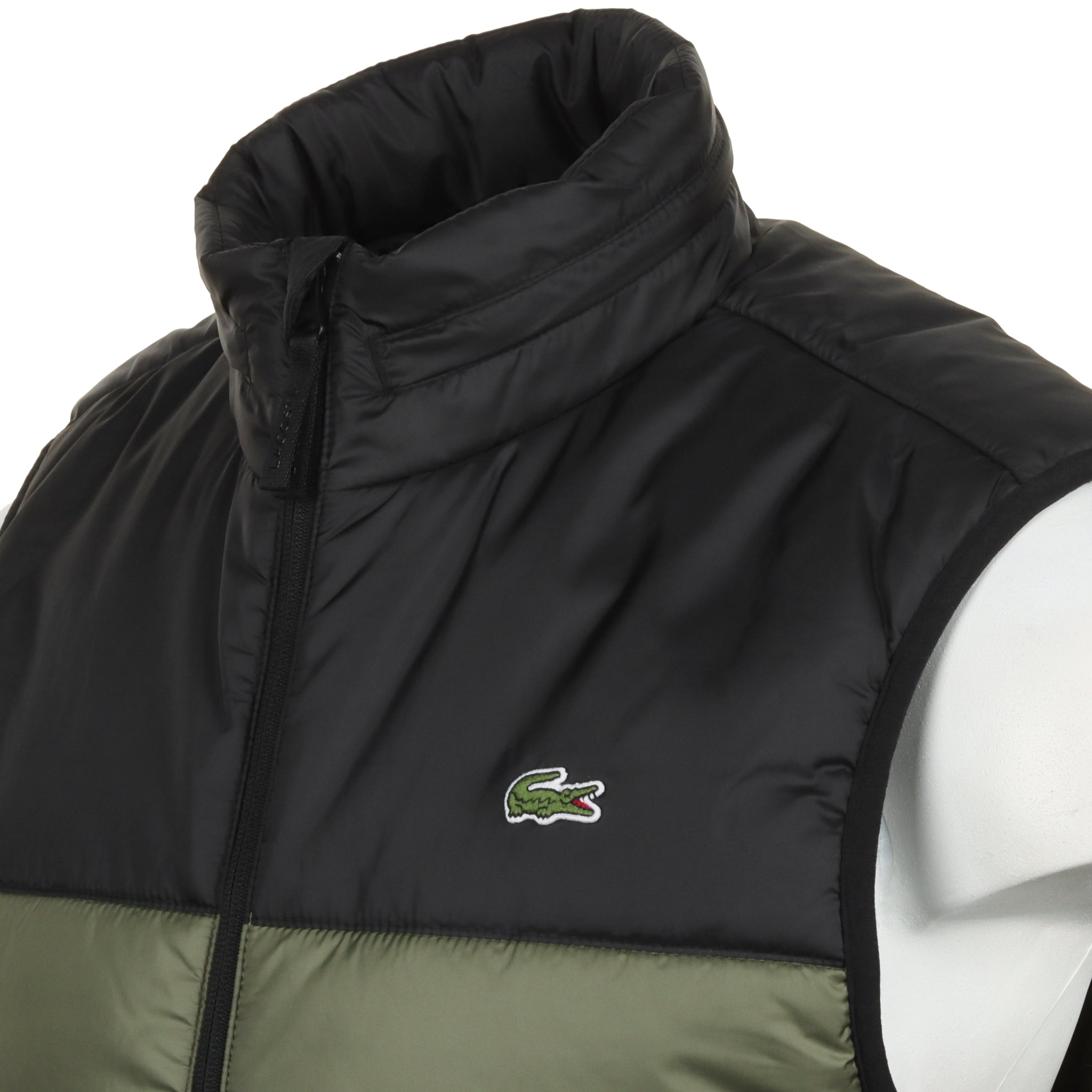 Lacoste Water Repellent Hooded Puffer Vest Khaki/Black 3HK