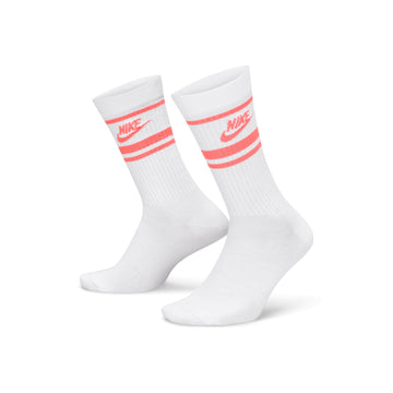 Nike Golf Everyday Essential Crew Stripe Socks - 3 Pair White/Hot Punch 100