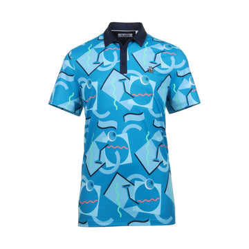 Original Penguin Golf Abstract 80's Print Polo Shirt Jewel Blue 482