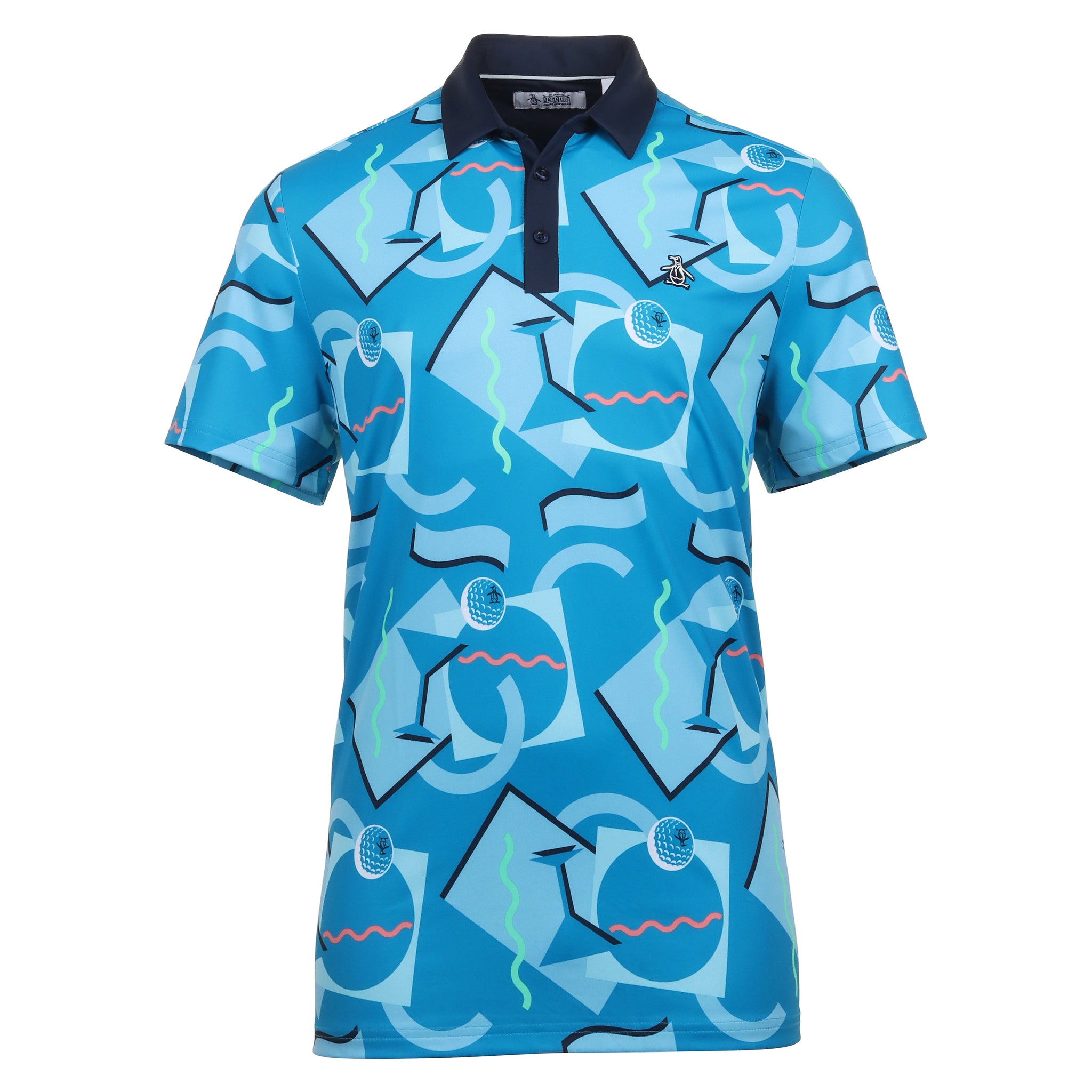 Original Penguin Golf Abstract 80's Print Polo Shirt Jewel Blue 482