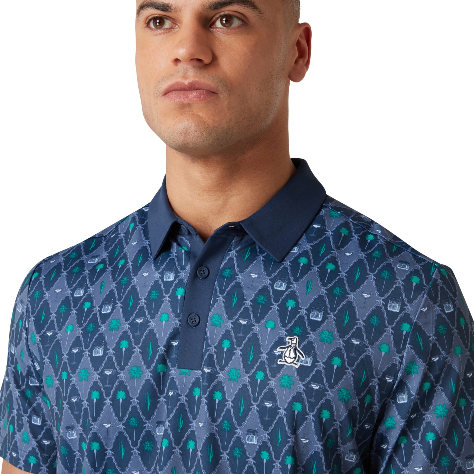 Original Penguin Golf Lattice Cocktail Polo Shirt Black Iris 417