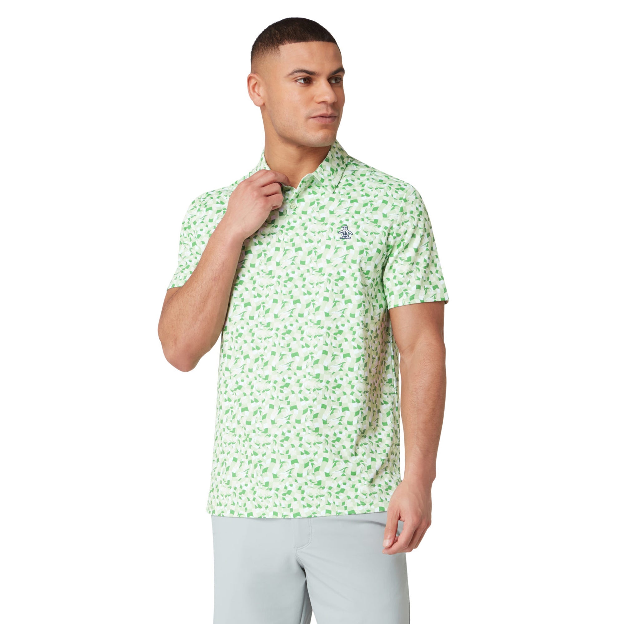 Original Penguin Golf Under Water Mosaic Polo Shirt Spruce Stone 338