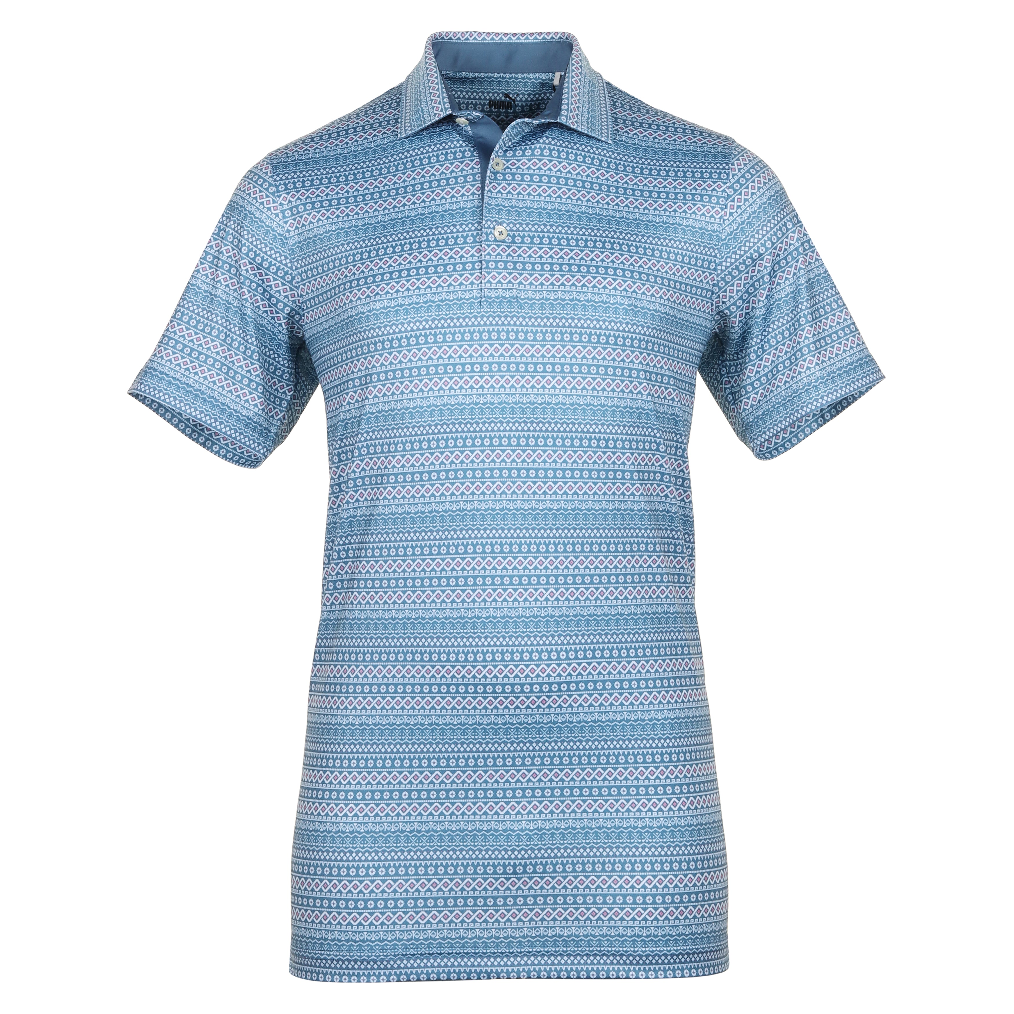 Puma Golf Fair Isle Micro Print Polo Shirt 626835 Blue Horizon White ...