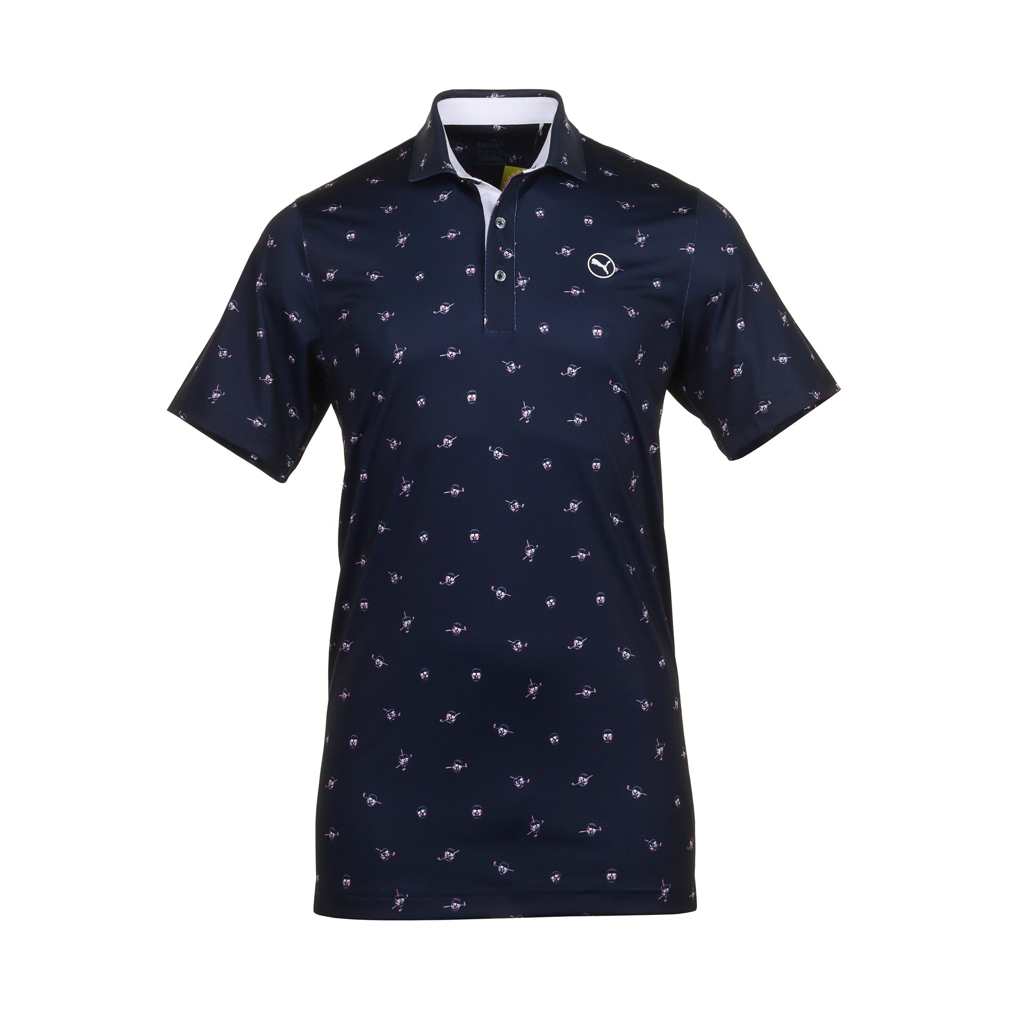 Puma Golf Skulls Polo Shirt 628065 Deep Navy Melon Punch 03 Function18