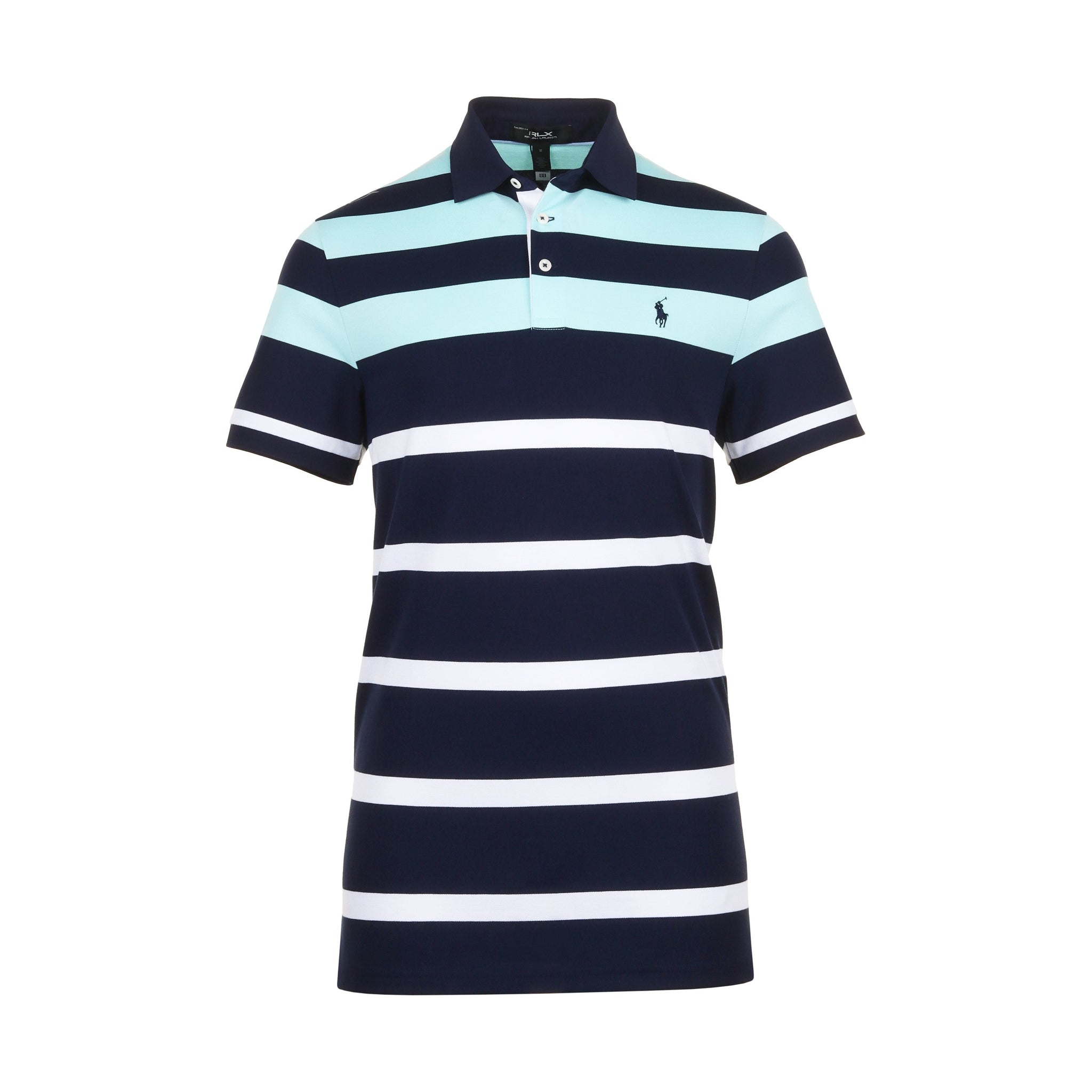 RLX Ralph Lauren Block Stripe Polo Shirt Aqua Multi 002