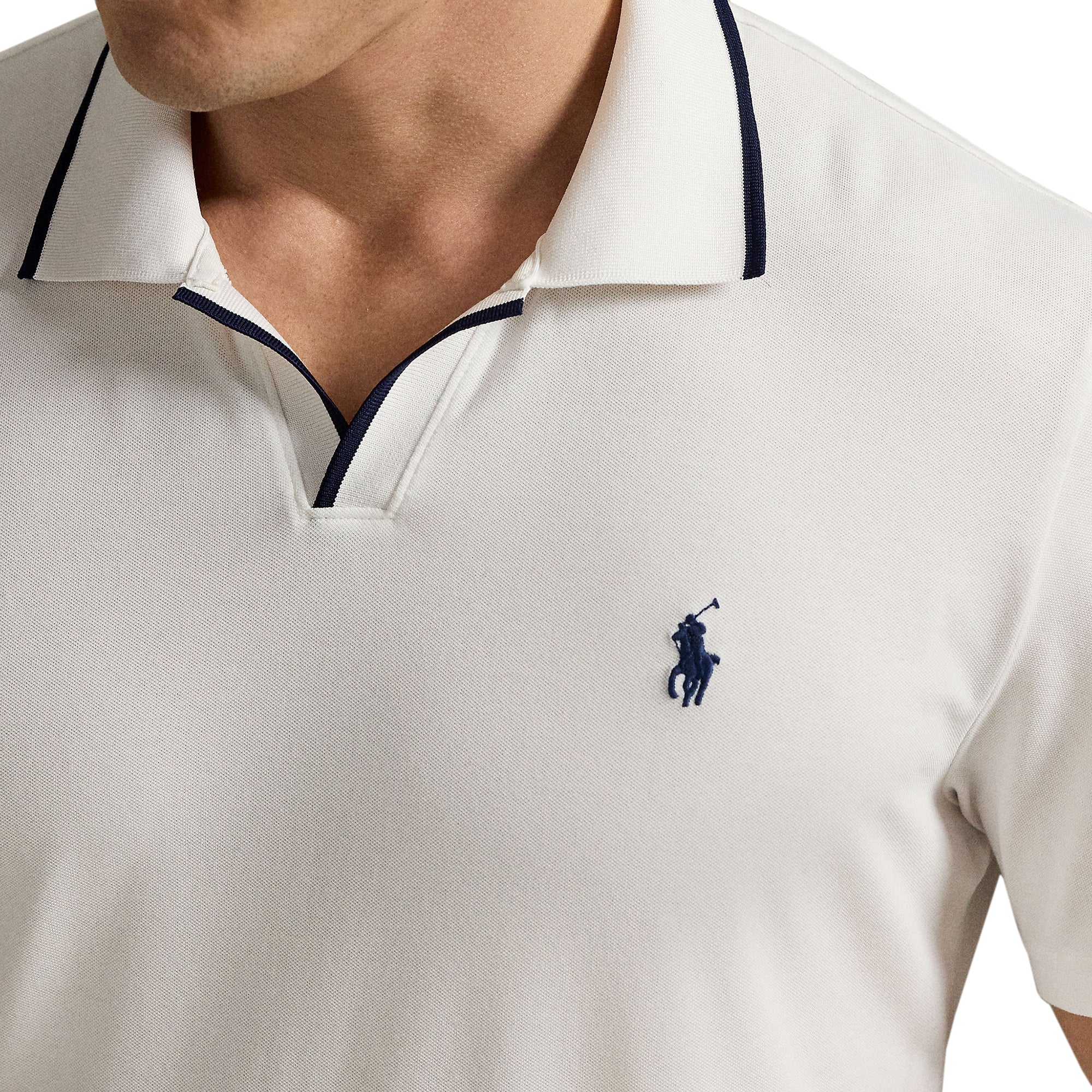 RLX Ralph Lauren Johnny Collar Polo Shirt Ceramic White/Navy 002