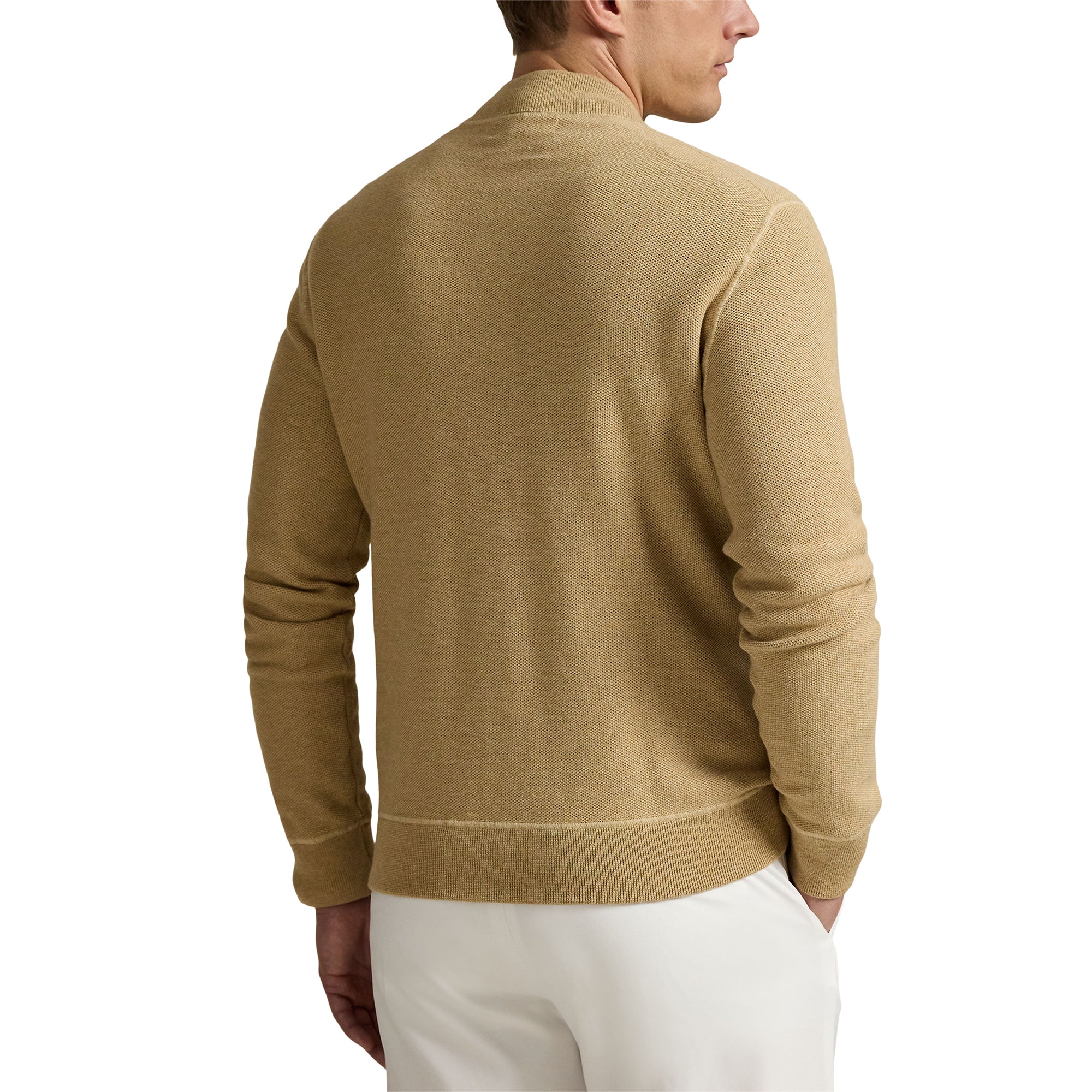 RLX Ralph Lauren Mesh Knit Full Zip Sweater Camel Combo 002