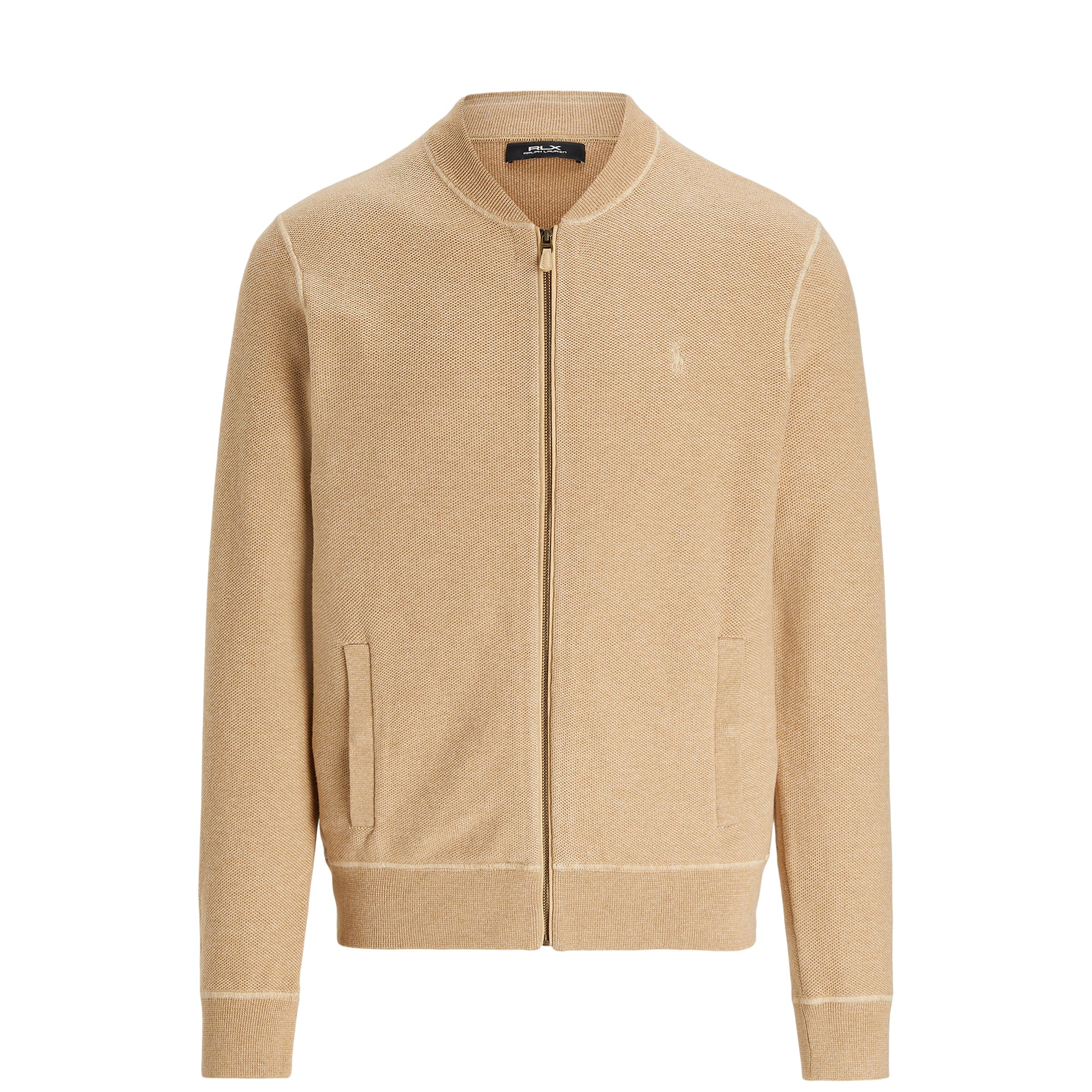 RLX Ralph Lauren Mesh Knit Full Zip Sweater Camel Combo 002