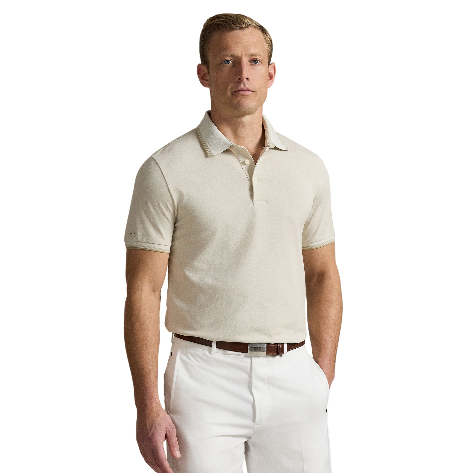 RLX Ralph Lauren Pique Tipped Polo Shirt Basic Sand 002