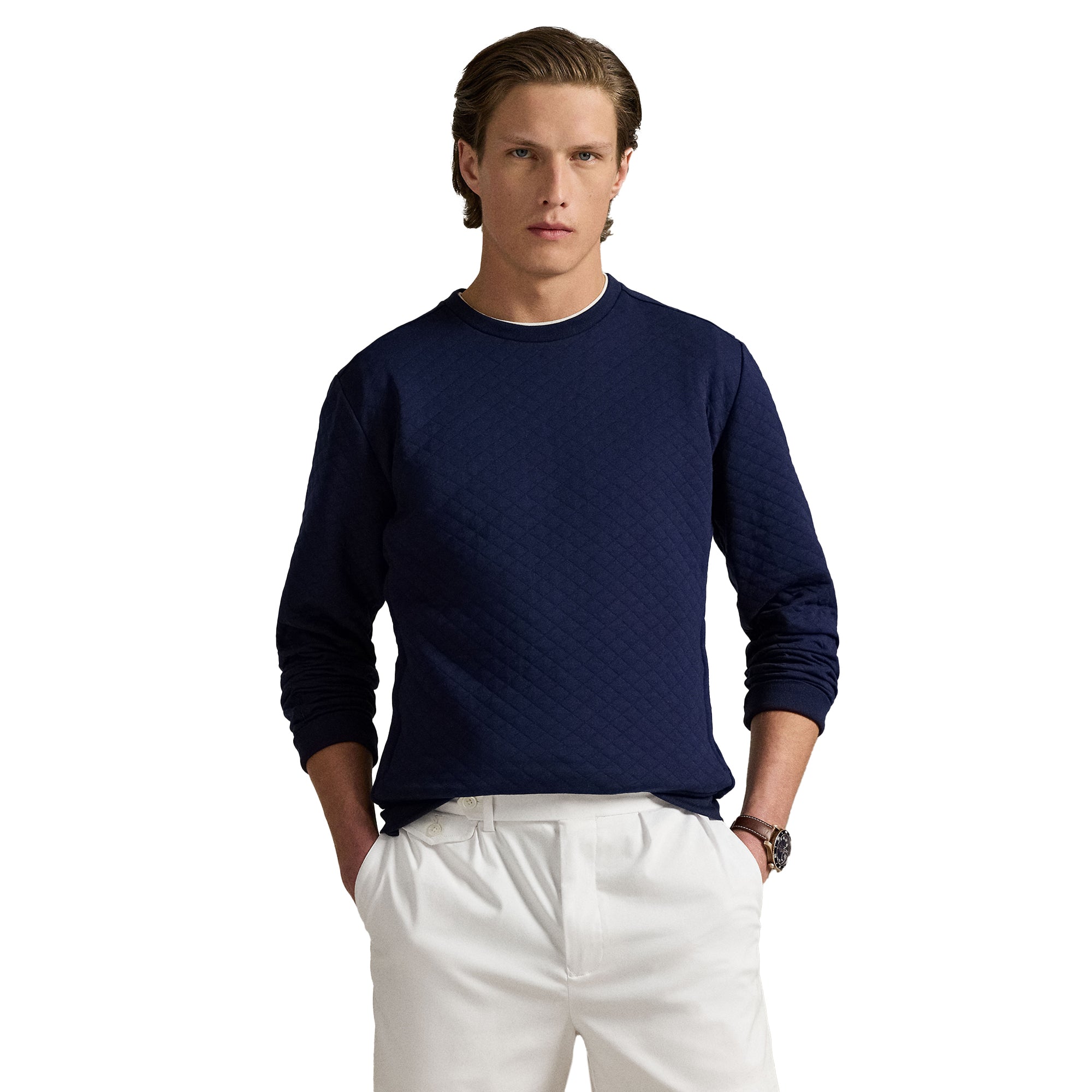 RLX Ralph Lauren Quilted Double Knit Crew Neck Refined Navy 002