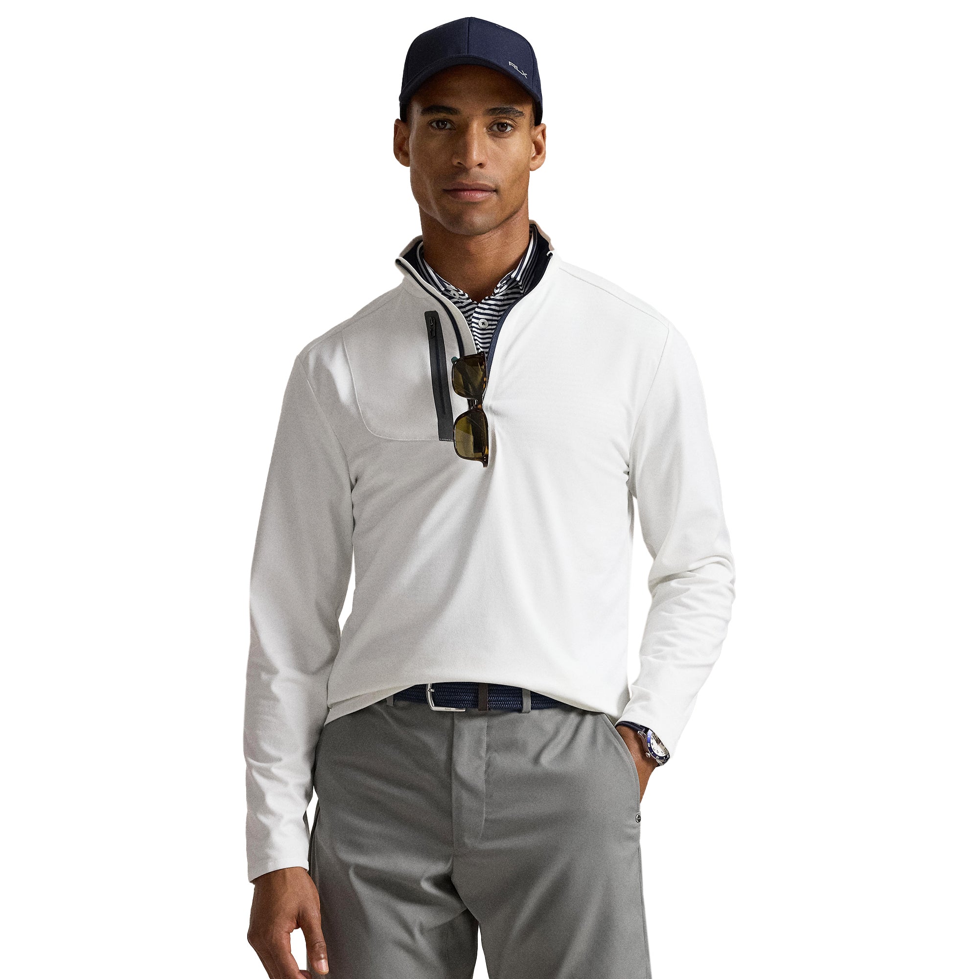 RLX Ralph Lauren Stretch Jersey Half Zip Ceramic White 001