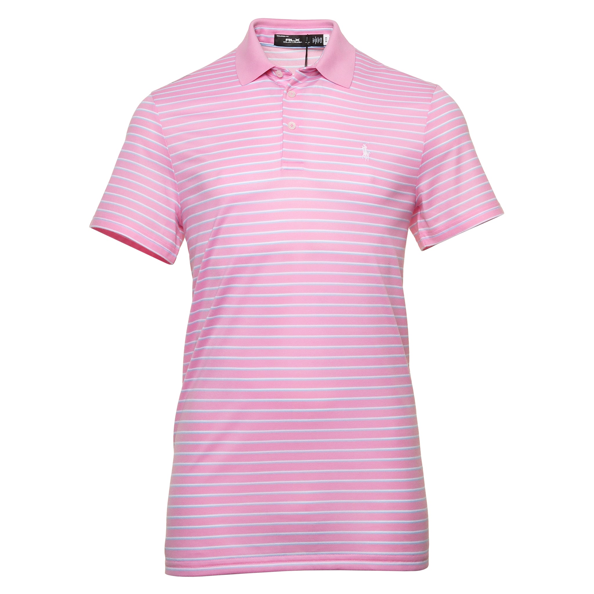 RLX Ralph Lauren Stripe Pique Polo Shirt 785931209 Pink Flamingo Multi 002 Function18